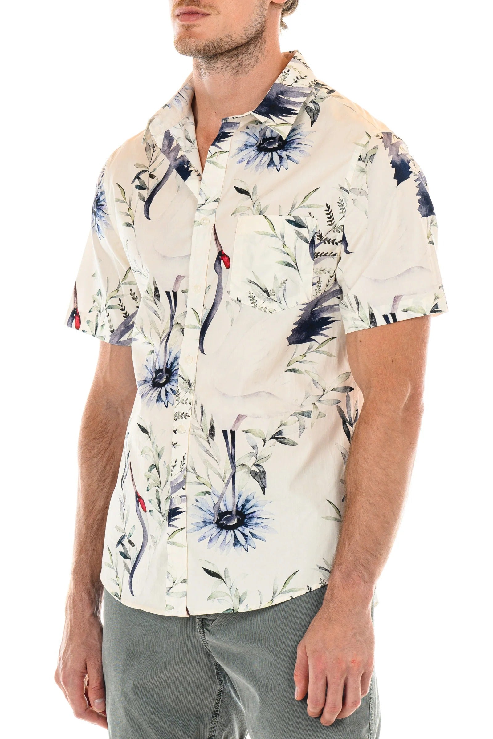 Wholesale,Original Paperbacks, Original Paperbacks White/Green Floral Print Florence Shirt, White, Extra Extra Large-49-TagXXL