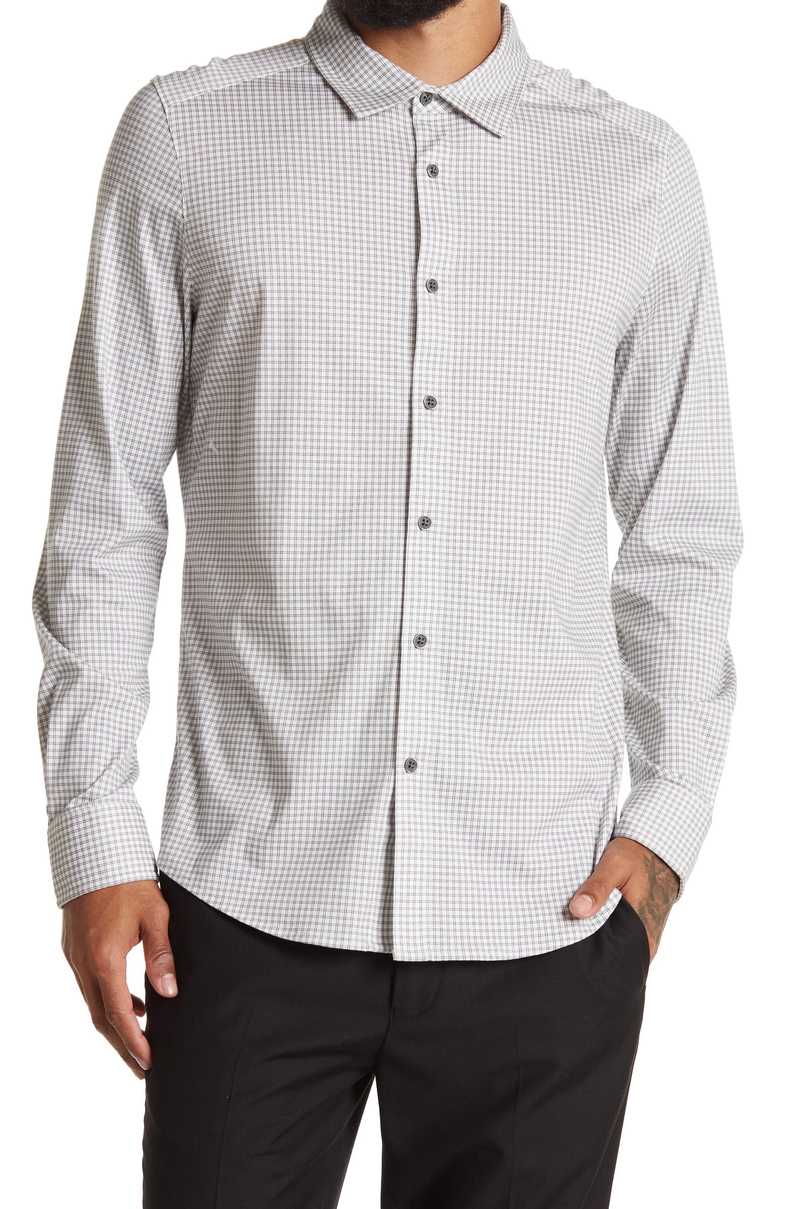 Nordstrom Rack, Raffi Grey Plaid Button-up Shirt, Grey, Medium-42-TagM