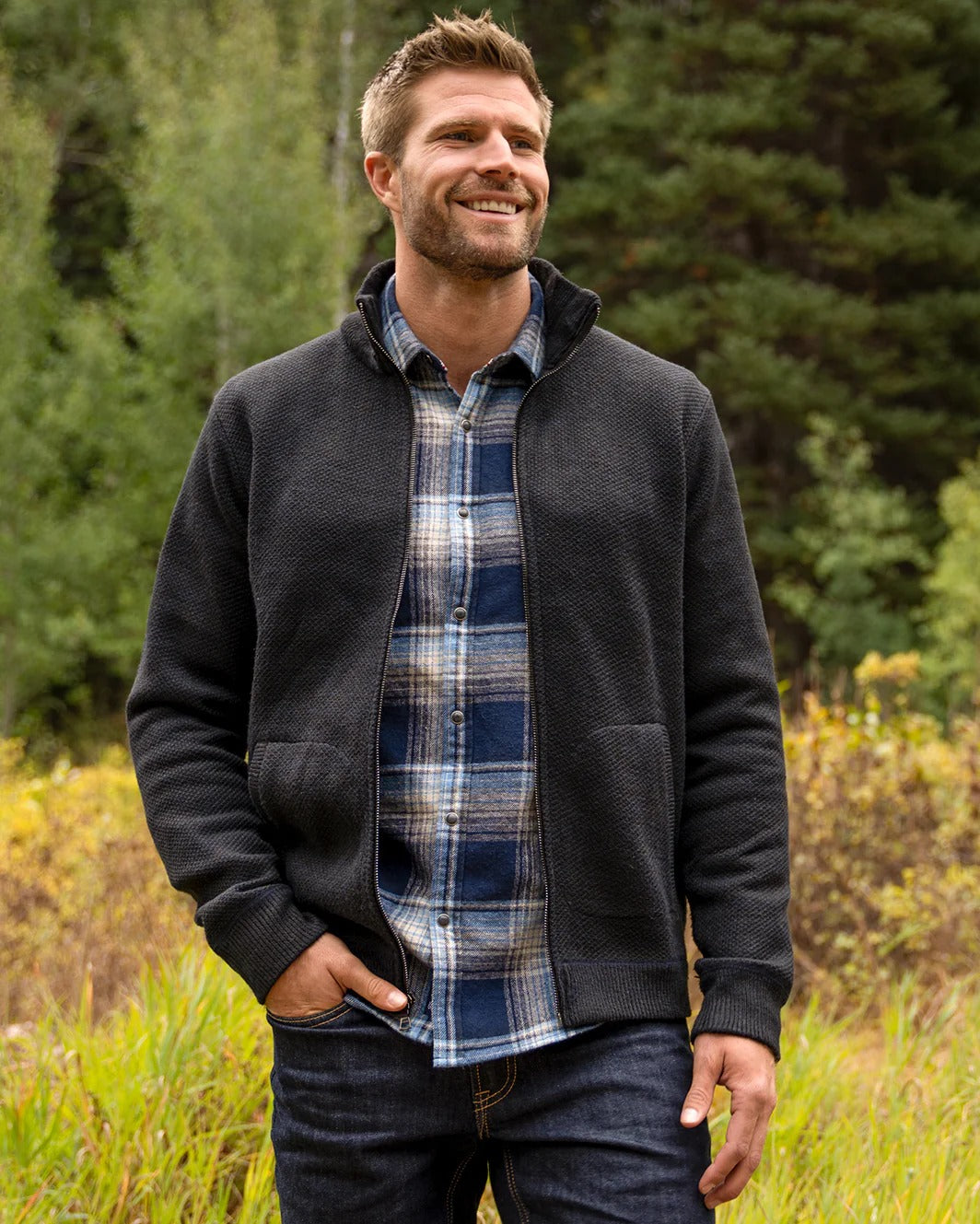 Wholesale,Flag & Anthem, Flag and Anthem Marled Navy/Black Full-Zip Fleece Lined Rhineland Sweater, Blue, Small-42-TagS