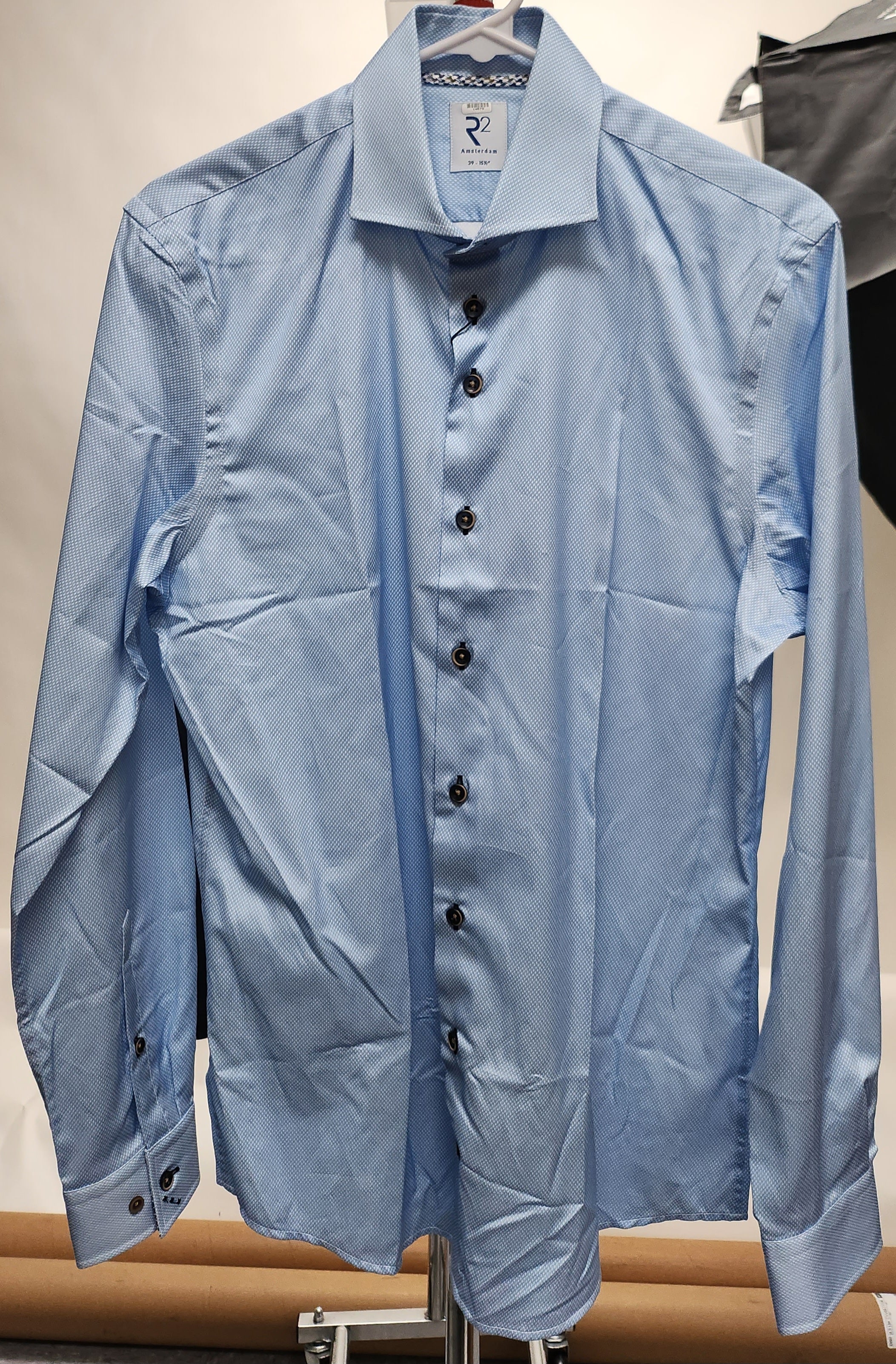 Brand Partner,R2 Amsterdam, R2 Amsterdam Light Blue Geo Long Sleeve Button Up Shirt, Blue, Medium-41-Tag39