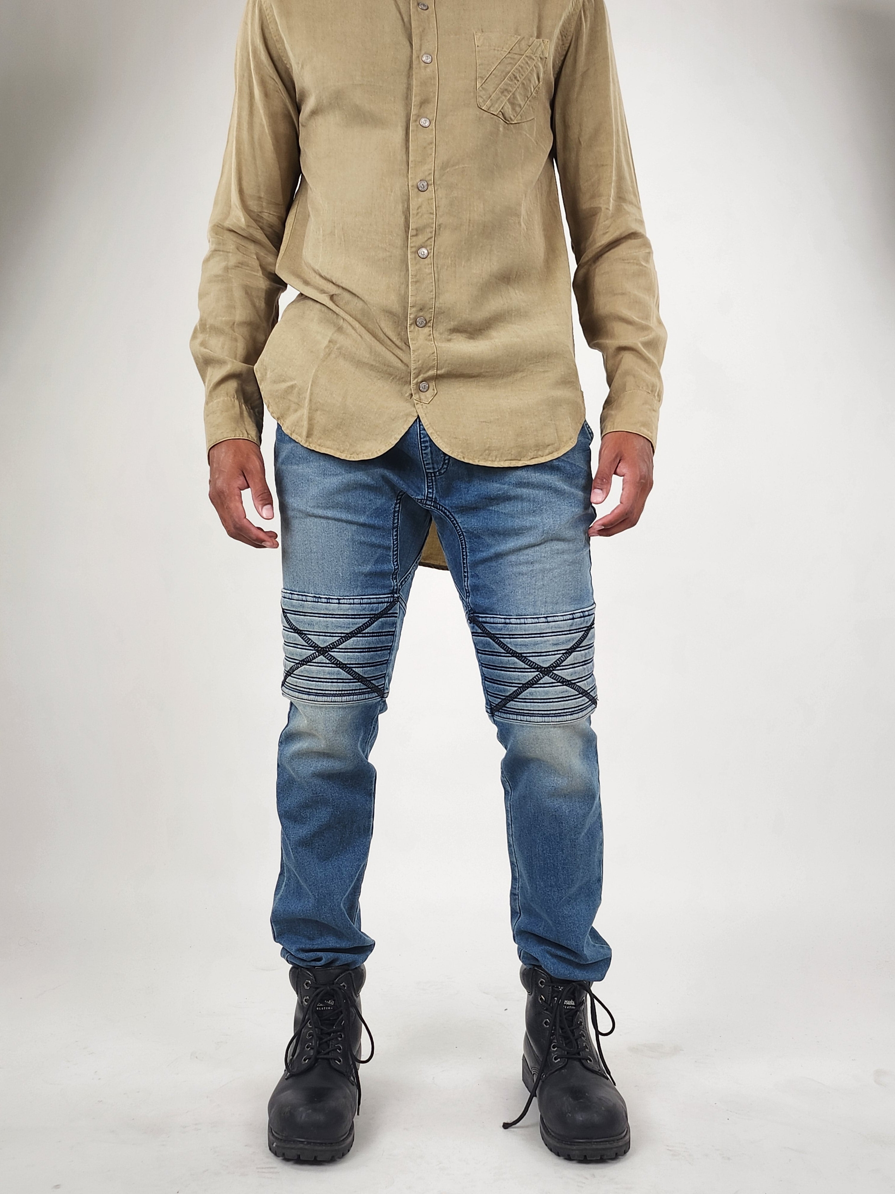 Wholesale,Reesedeluca, Reese De Luca Blue Pants with Drawstrings and X Detail at Front, Blue, 31W-33L-TagM34W-33L-TagL