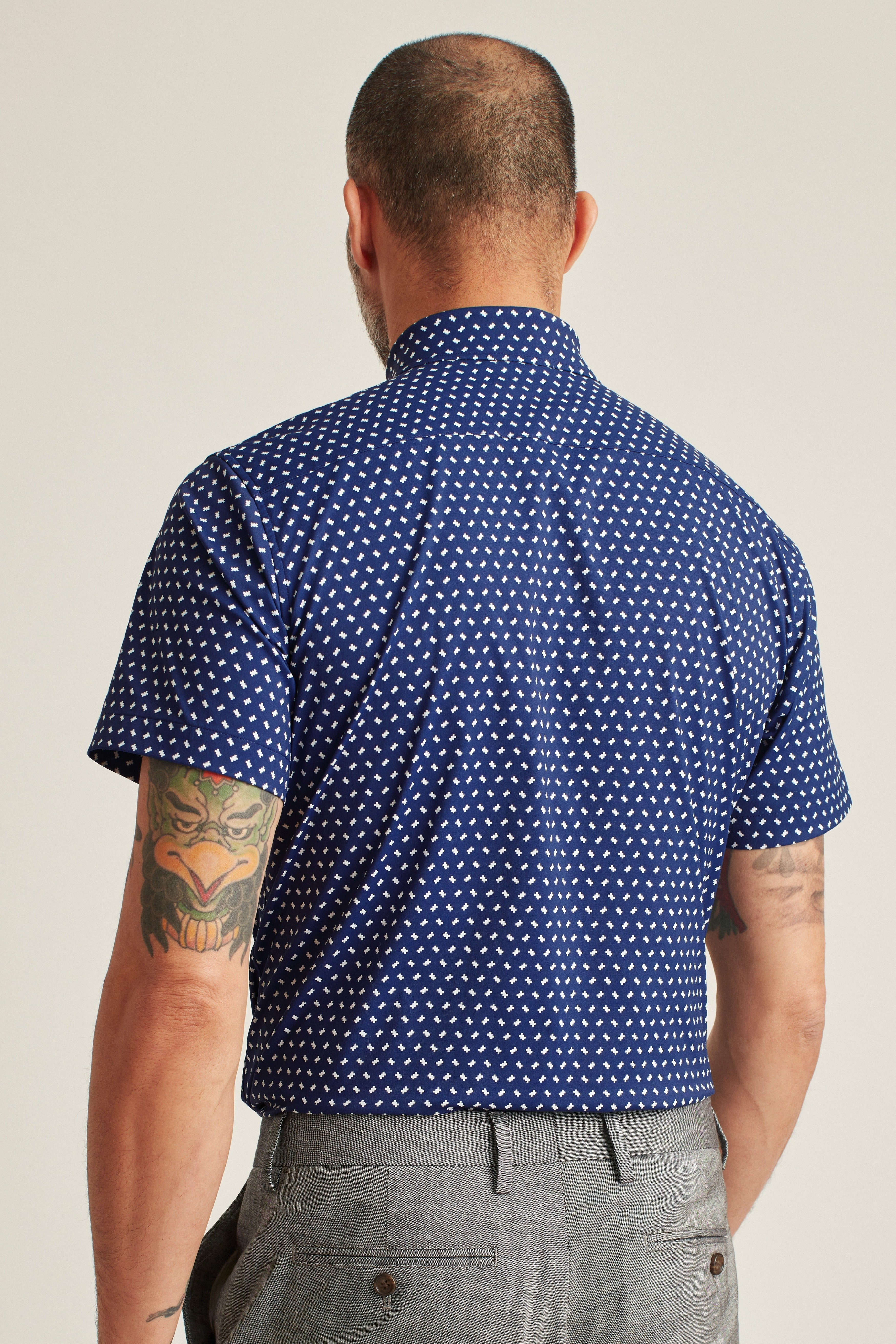 Wholesale,Bonobos, Bonobos Navy Geo Print Tech Short Sleeve Shirt, Blue, Extra Extra Large-51-TagXXLExtra Large-48-TagXLLarge-45-TagLMedium-42-TagMSmall-40-TagS