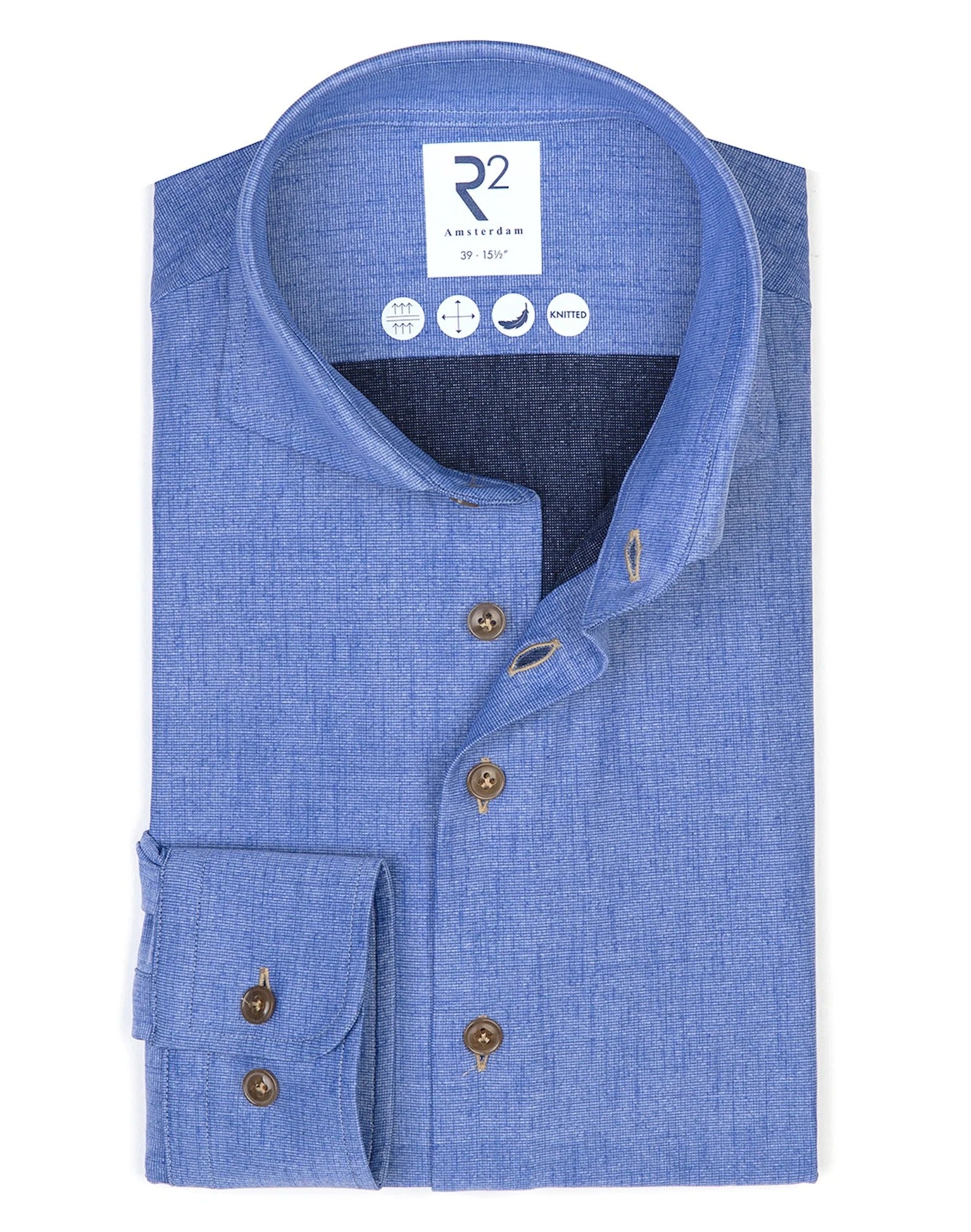 Brand Partner,R2 Amsterdam, R2 Amsterdam Blue 4-Way Stretch Knitted Shirt, Blue, Medium-43-Tag41