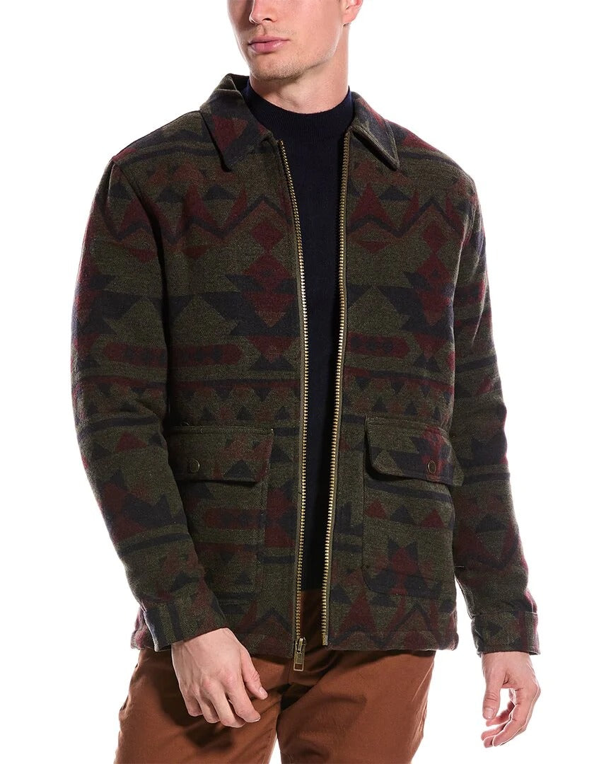 Other,Weatherproof, Weatherproof Vintage Olive/Red Sherpa-Lined Southwest Wool-Blend Jacket, Green, Large-47-TagL