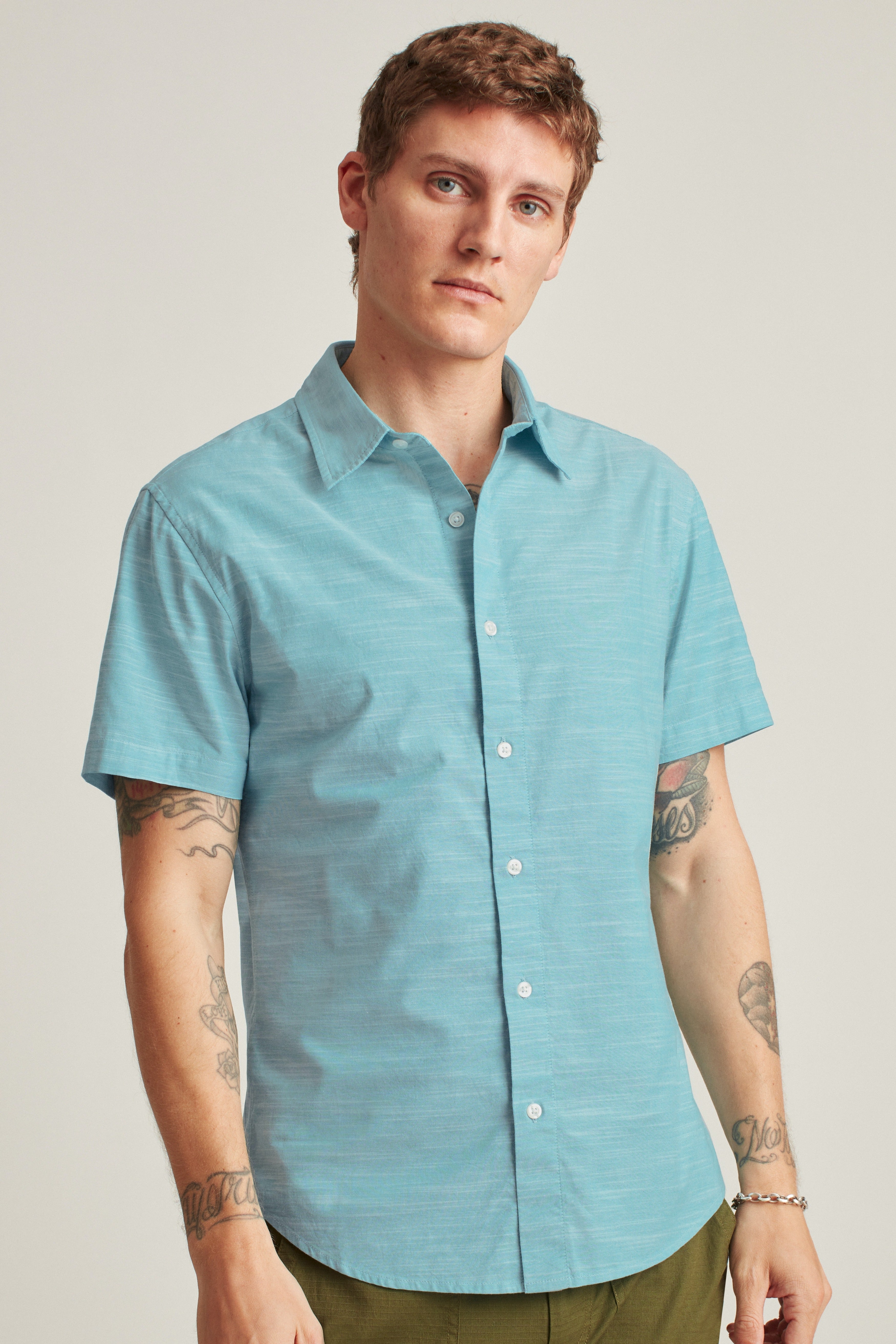 Wholesale,Bonobos, Bonobos Aqua Textured Stretch Short Sleeve Shirt, Blue, Large-45-TagL
