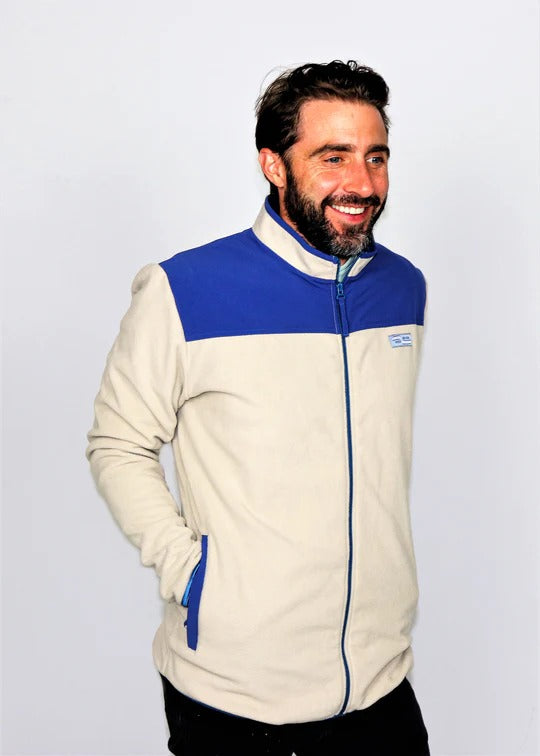 Brand Partner,Wise River, Wise River Cream/Blue Full Zip Fleece Jacket, Cream, Medium-42-TagM