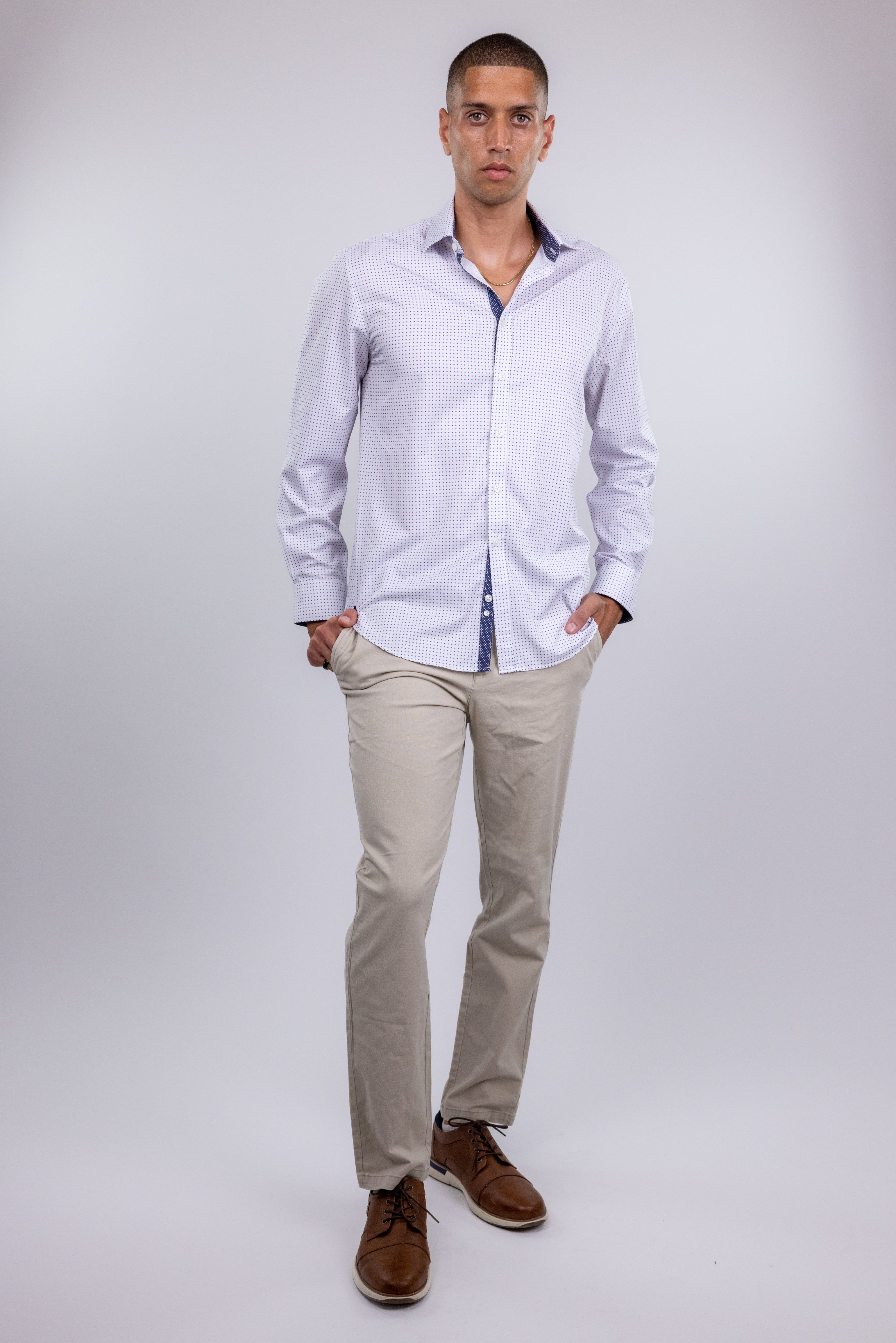 Nordstrom Rack,Society of Threads, Society of Threads White and Purple Dot Button Up Shirt, White, Medium-44-TagM