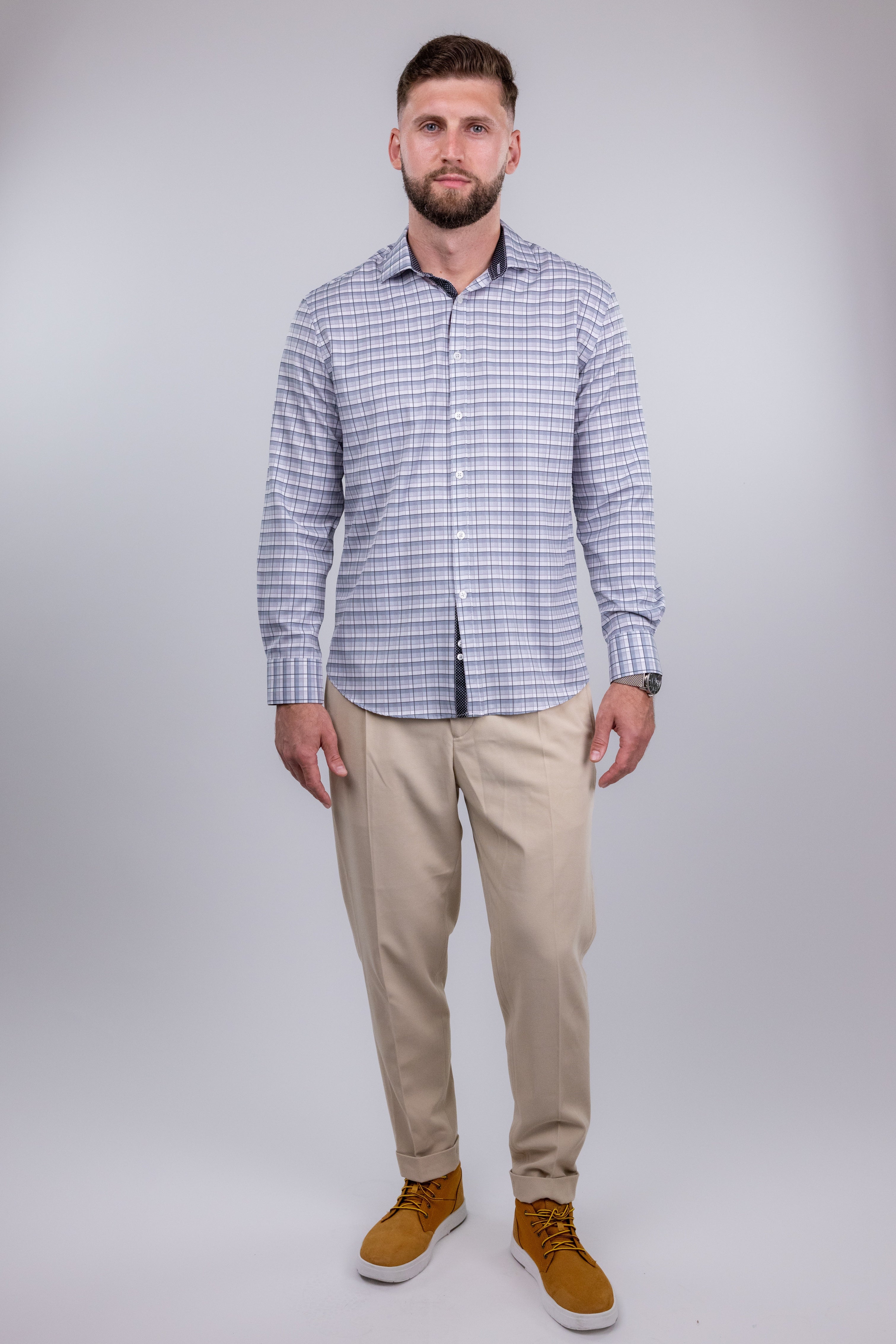 Macys,Society of Threads, Society of Threads Grey Check Performance Button Up Shirt, Grey, Large-45-TagM