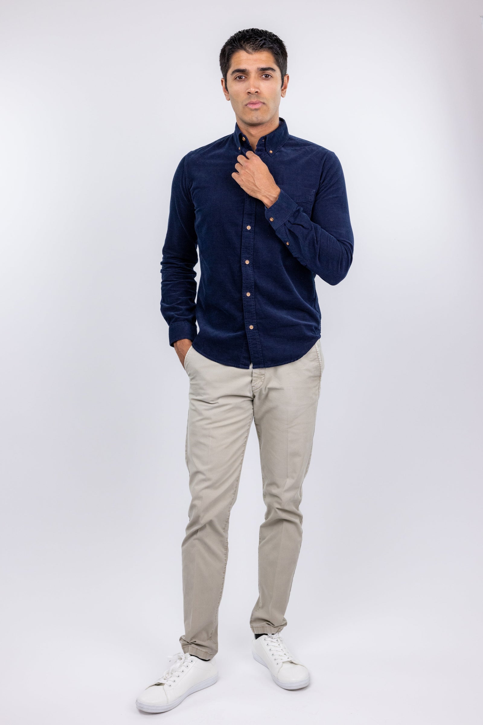 Ben Sherman Navy Corduroy Slim Fit Button-up Shirt –