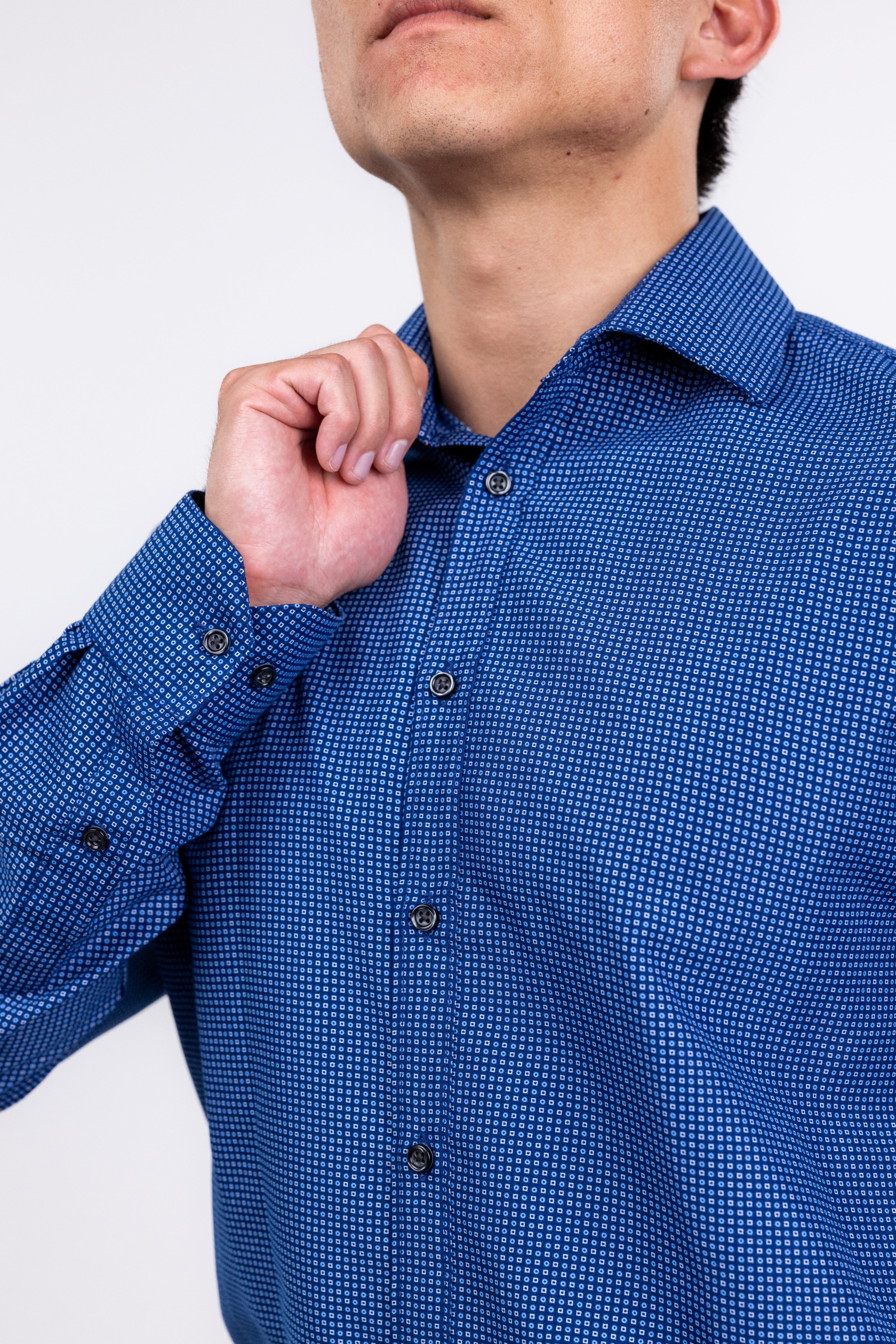 Macys,Society of Threads, Society of Threads Blue Geo Print Slim Fit Button Up Shirt, Blue, Medium-44-TagM