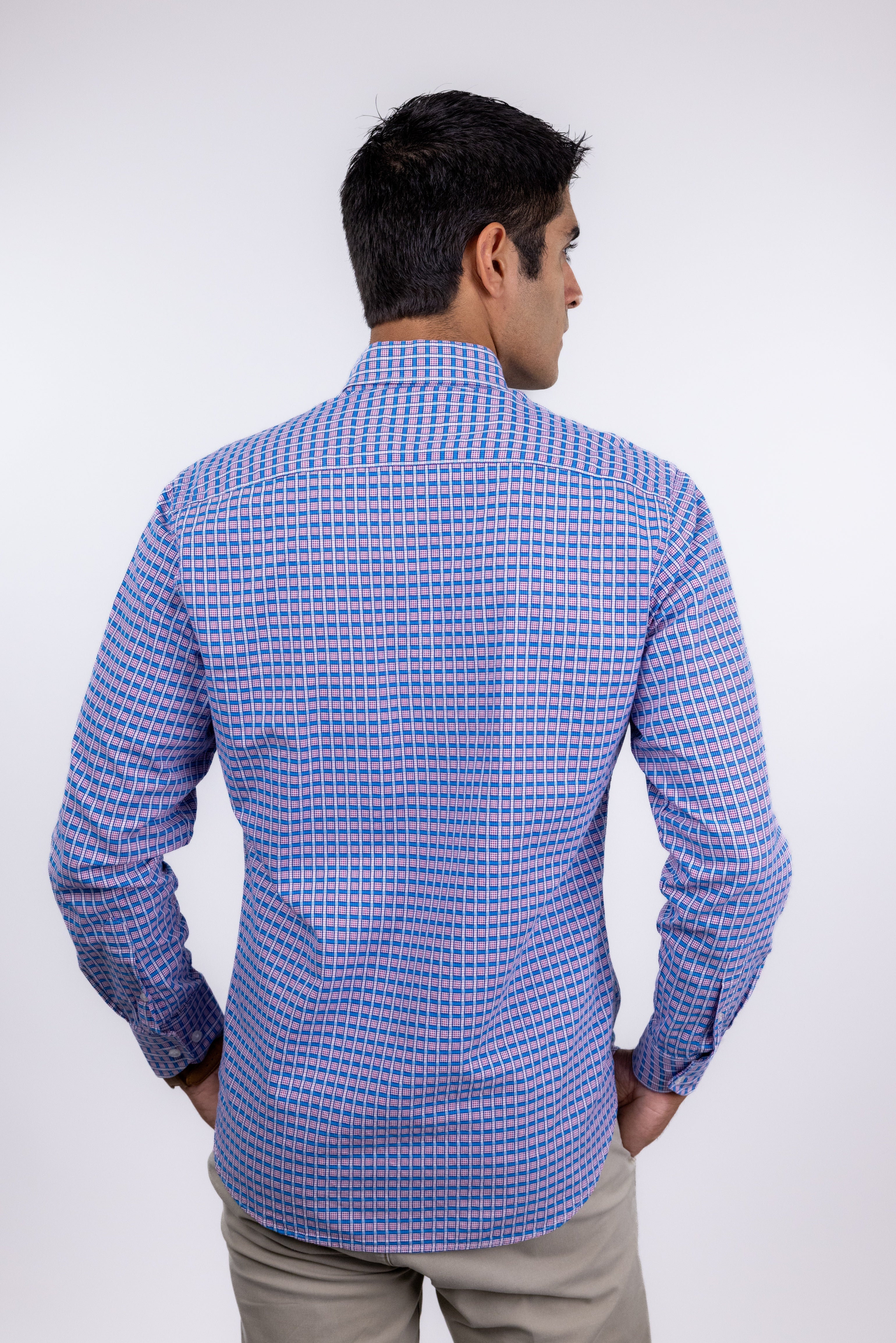 Poshmark,TailorByrd, TailorByrd Blue & Pink Small Check Print Button Up Shirt, Blue, Medium-43-TagM