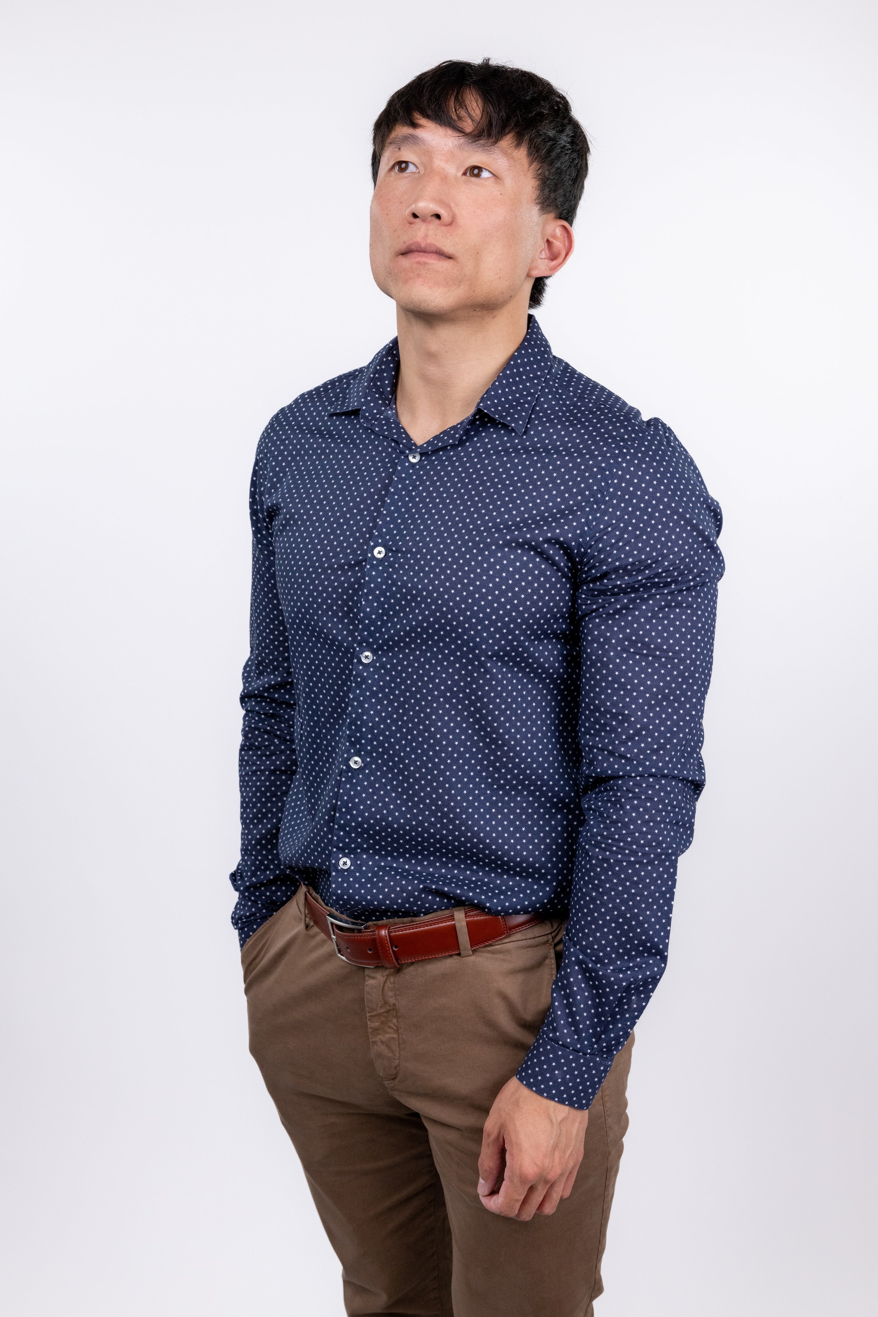 The RealReal,The Kooples, The Kooples Navy Mini Star Print Slim Fit Button Up Shirt, , 