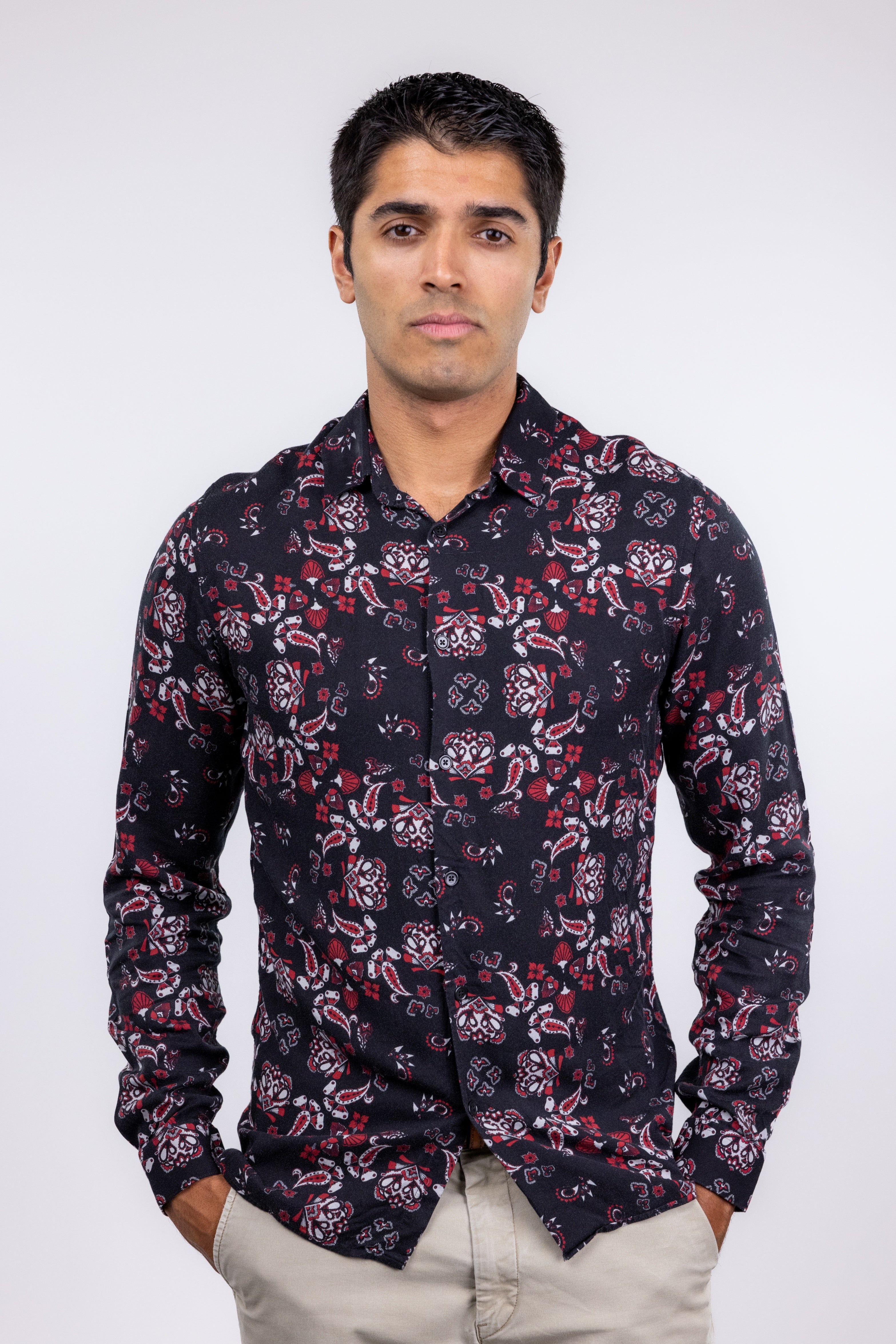 The RealReal,The Kooples, The Kooples Black Red Paisley Print Shirt, Black, Small-38-TagS