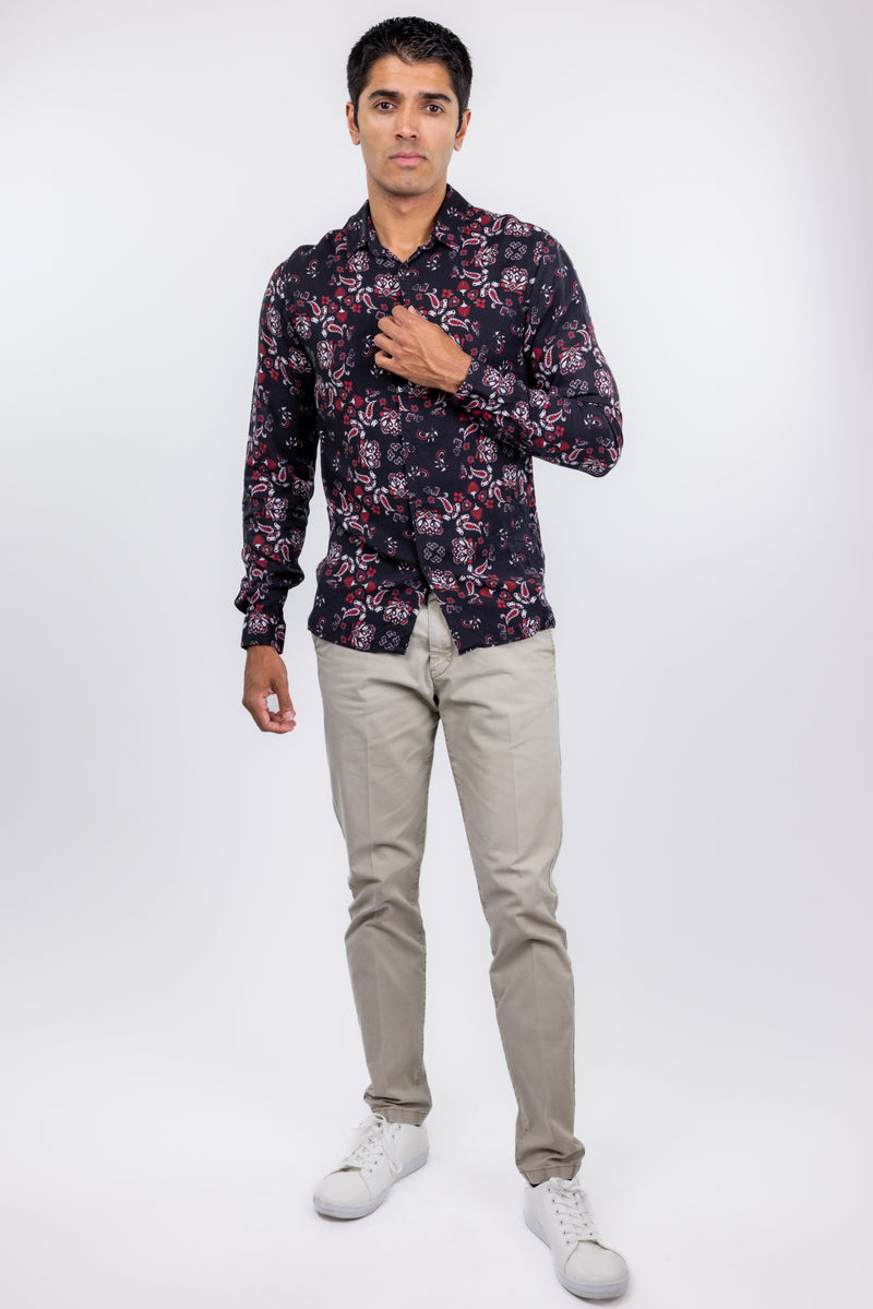 The Kooples Black Red Paisley Print Shirt