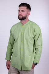 Shixi Bright Green Linen Button Up Shirt