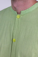 Shixi Bright Green Linen Button Up Shirt