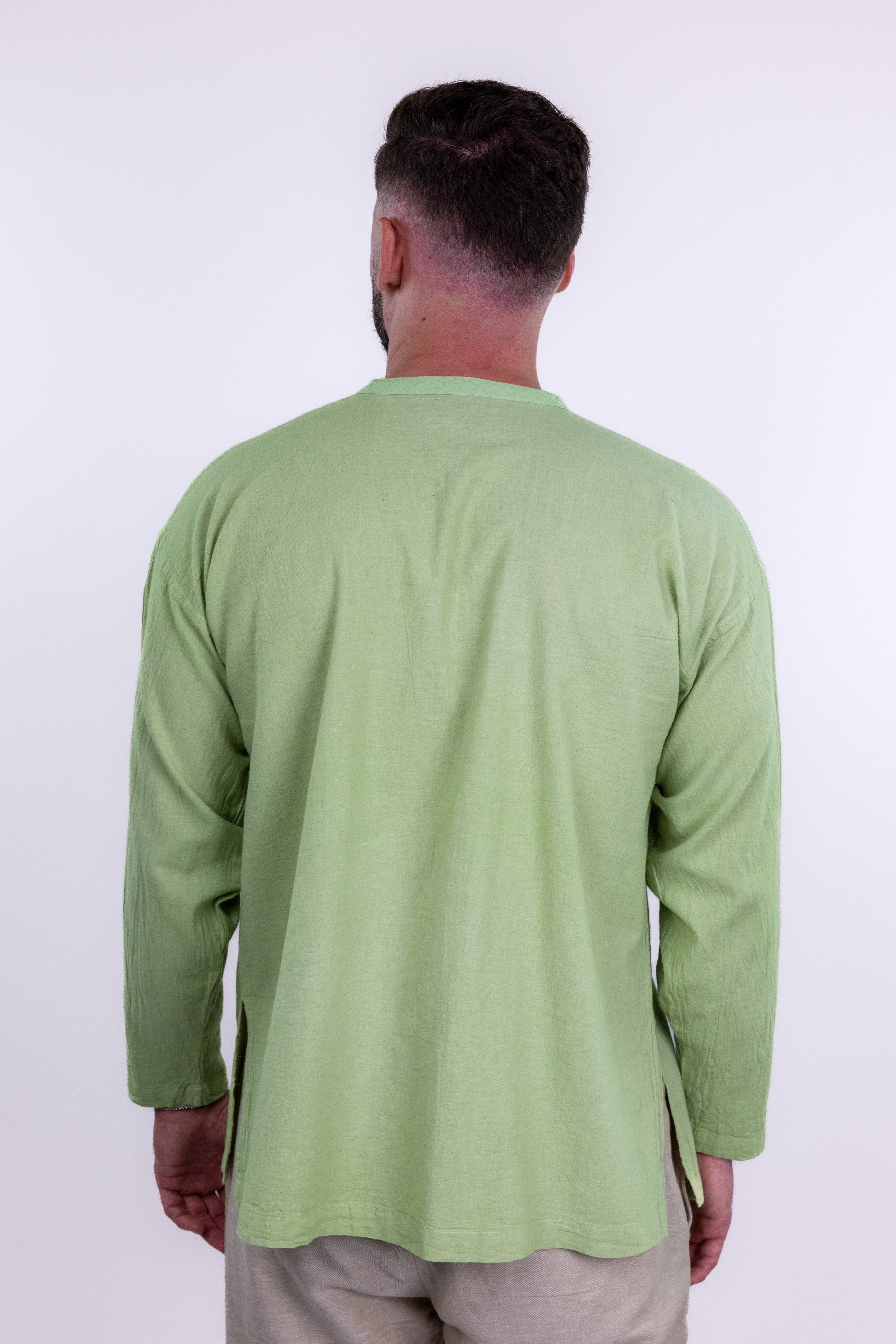 Brand Partner,Shixi, Shixi Bright Green Linen Button Up Shirt, Green, Medium-47-TagM
