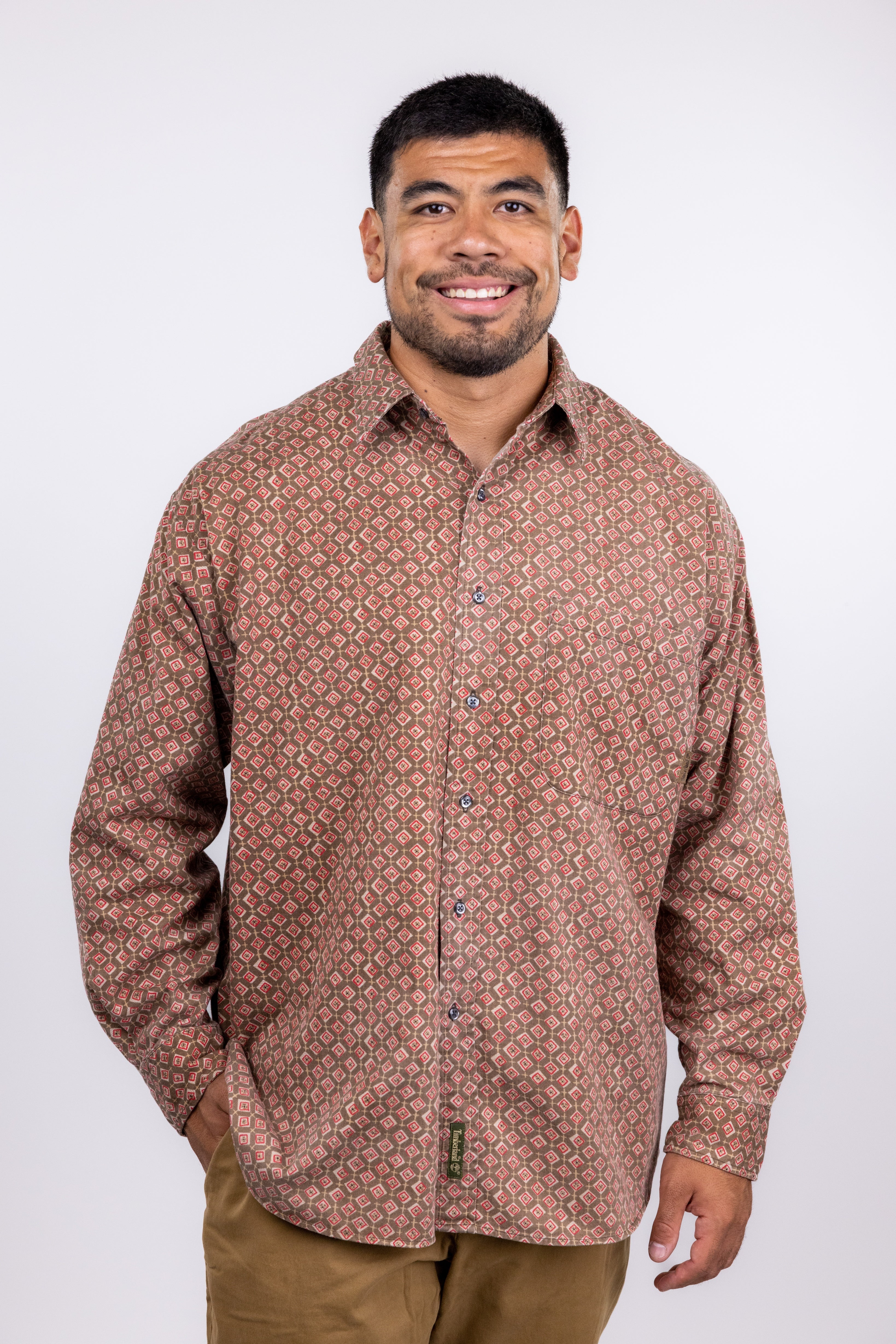 The RealReal,Timberland, Timberland Brown Geo Print Button Up Shirt, Brown, Extra Extra Large-55-TagL