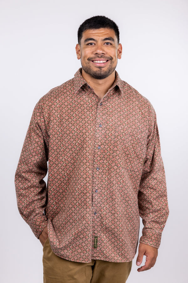 Timberland Brown Geo Print Button Up Shirt