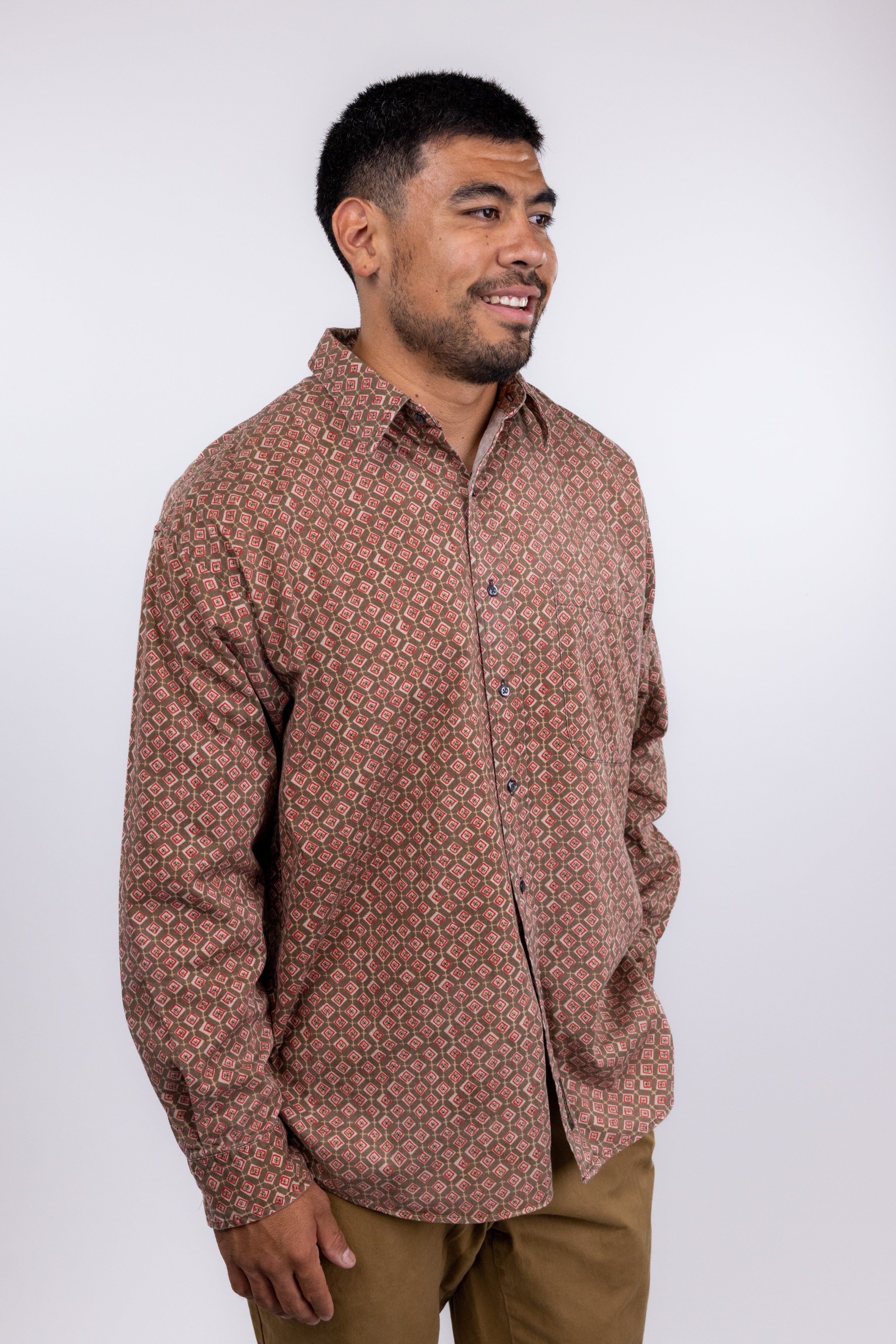 The RealReal,Timberland, Timberland Brown Geo Print Button Up Shirt, Brown, Extra Extra Large-55-TagL