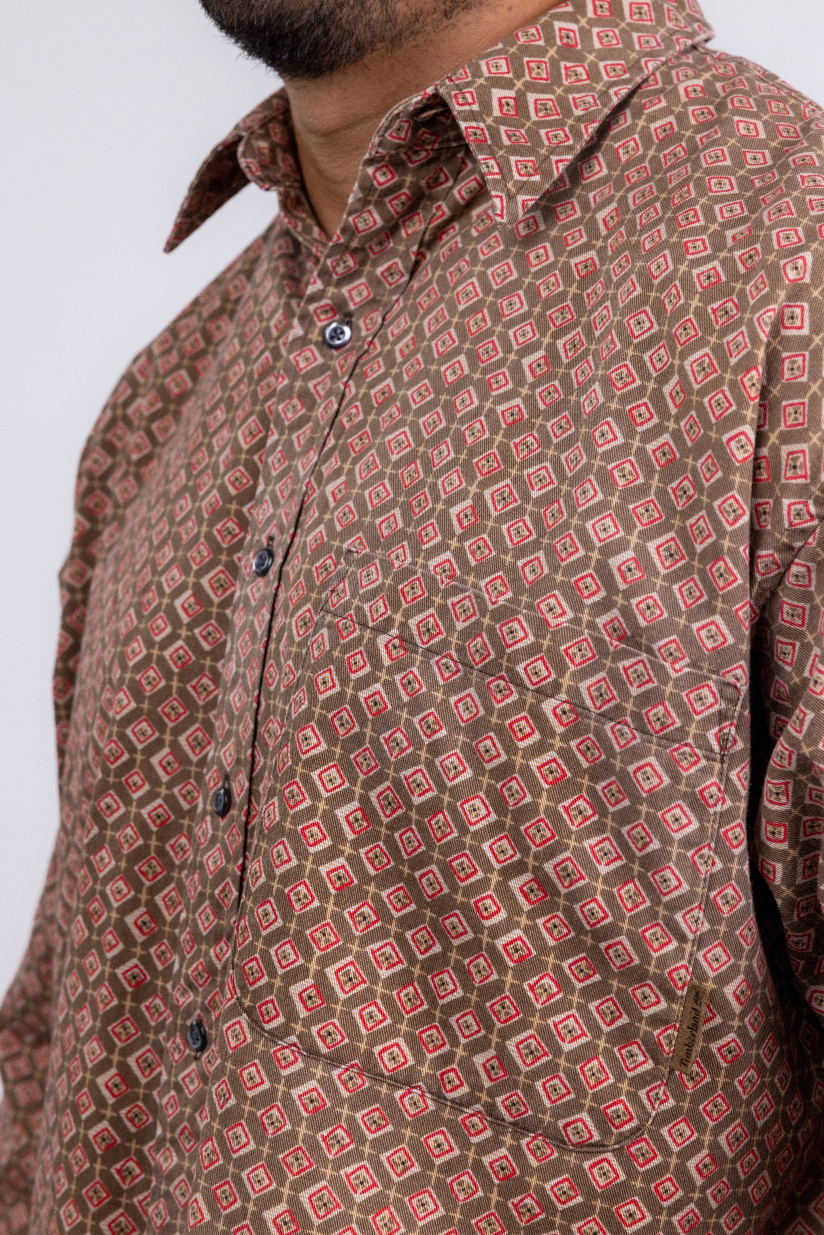 The RealReal,Timberland, Timberland Brown Geo Print Button Up Shirt, Brown, Extra Extra Large-55-TagL