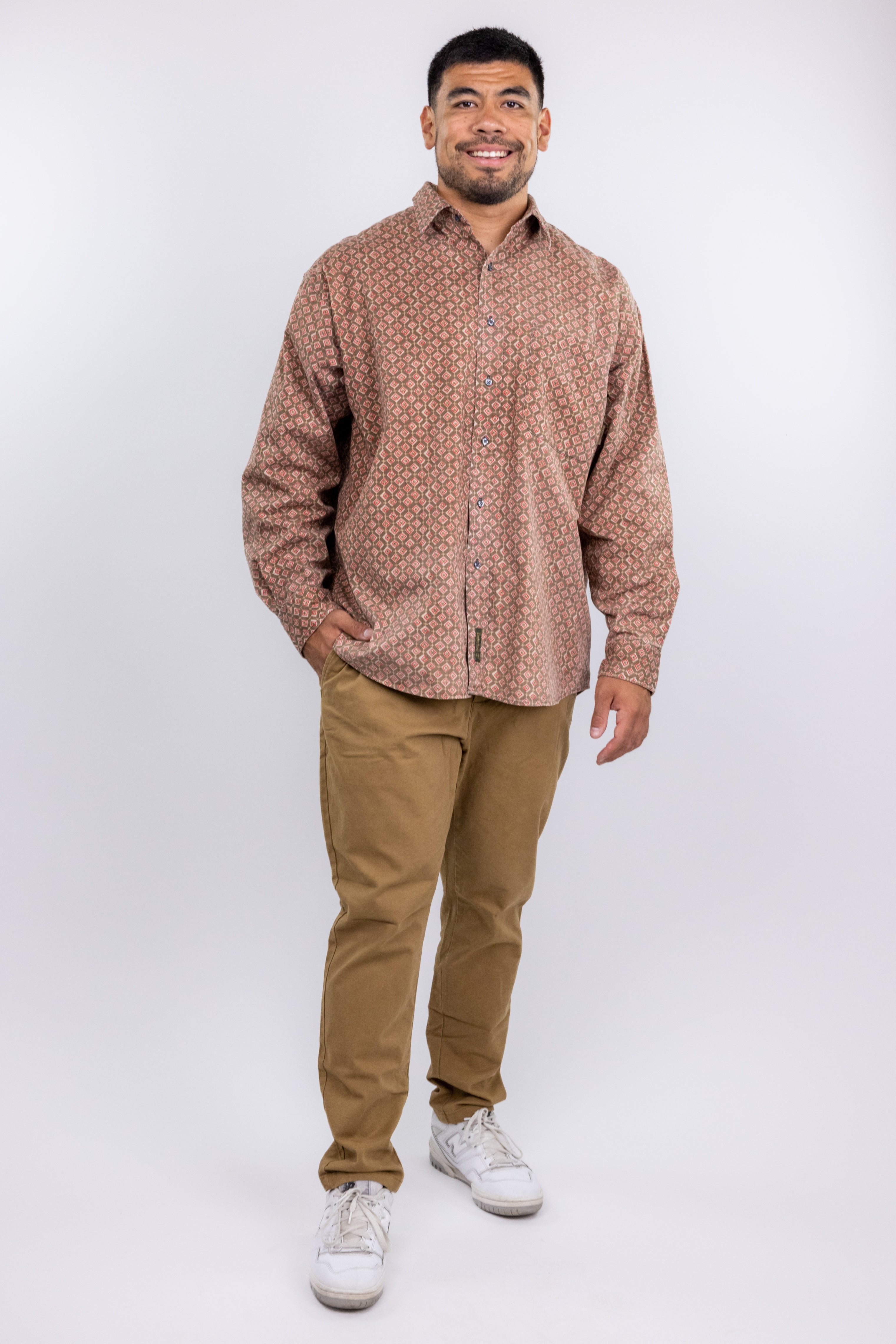 The RealReal,Timberland, Timberland Brown Geo Print Button Up Shirt, Brown, Extra Extra Large-55-TagL