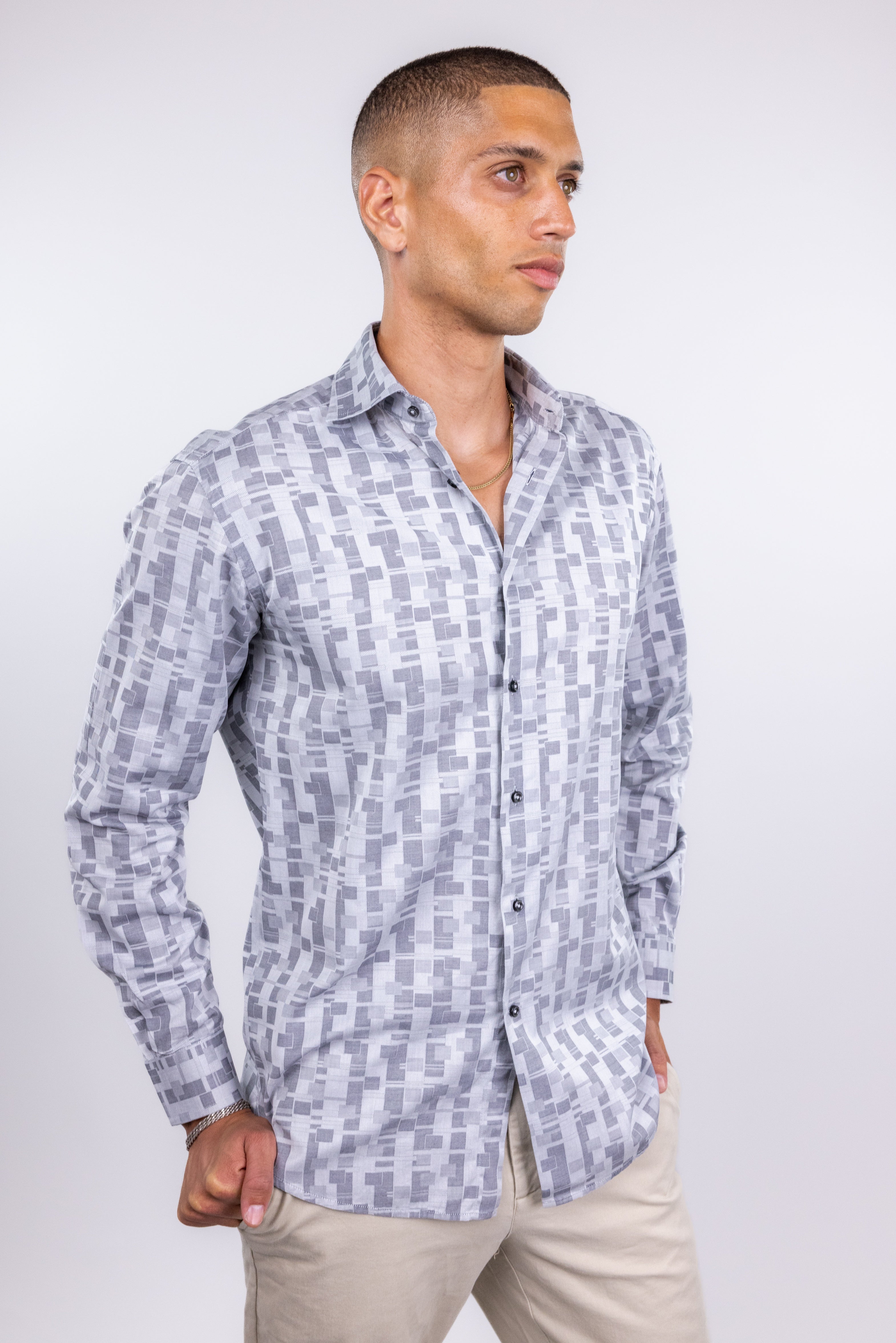 The RealReal,Zanella, Zanella Grey Geo Print Button Up Shirt, Grey, Medium-44-TagM