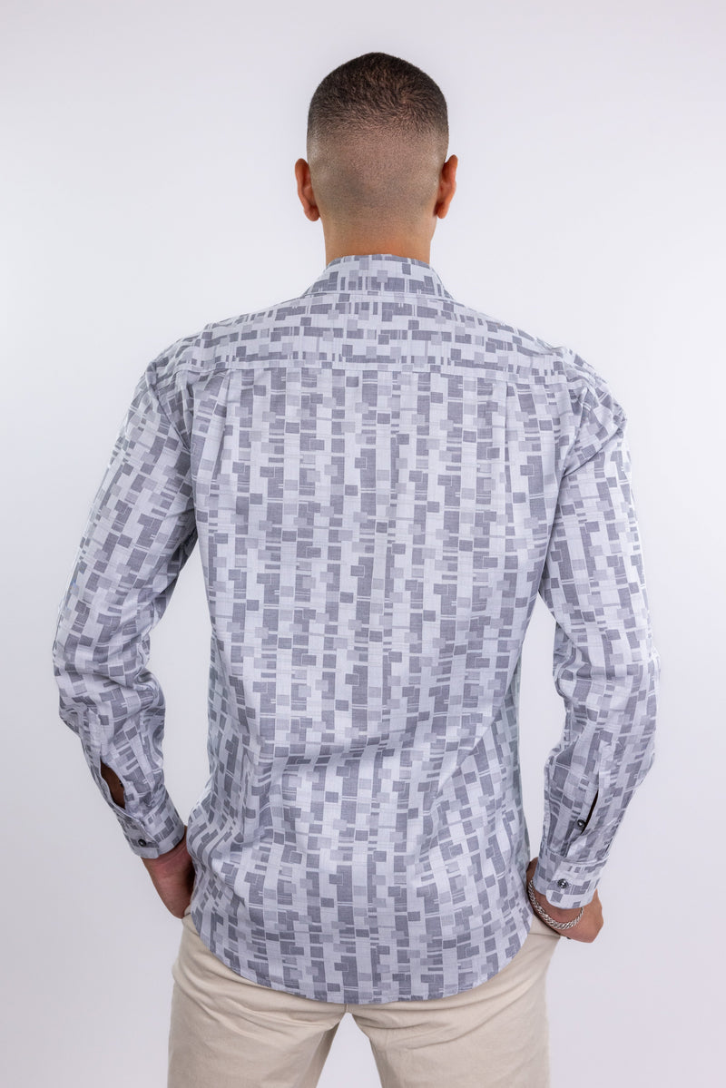 Zanella Grey Geo Print Button Up Shirt