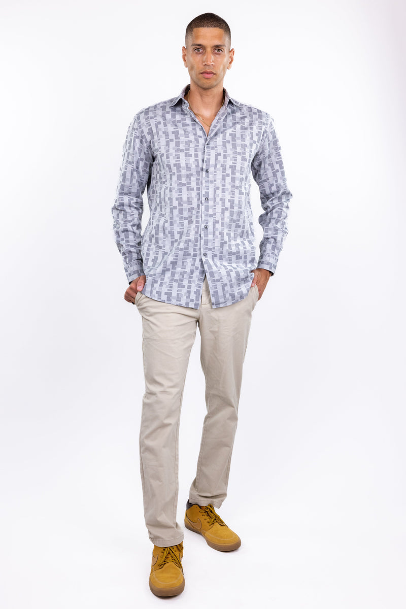 Zanella Grey Geo Print Button Up Shirt