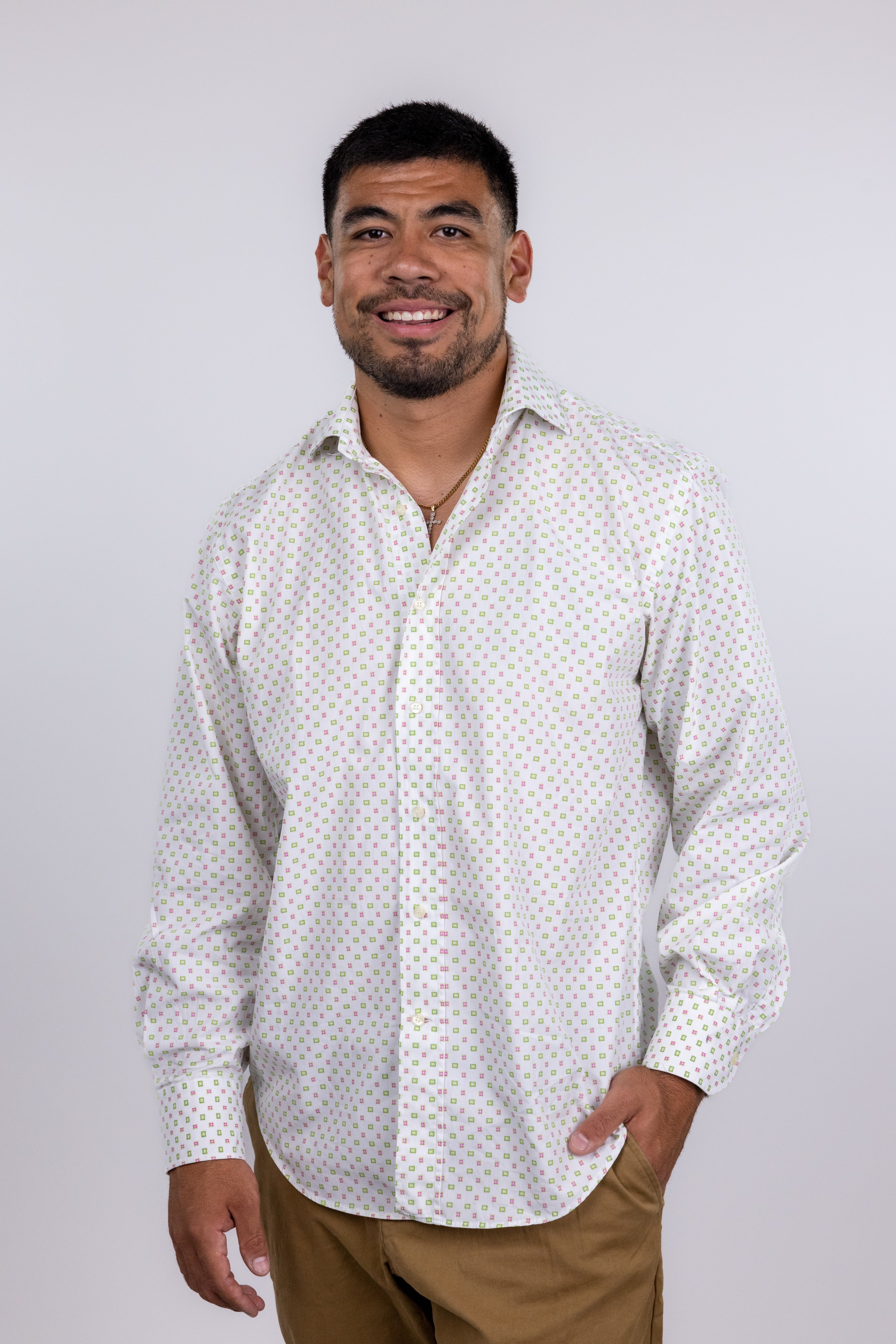 The RealReal,Etro, Etro White With Green And Pink Square Dot Print Button Up Shirt, , 