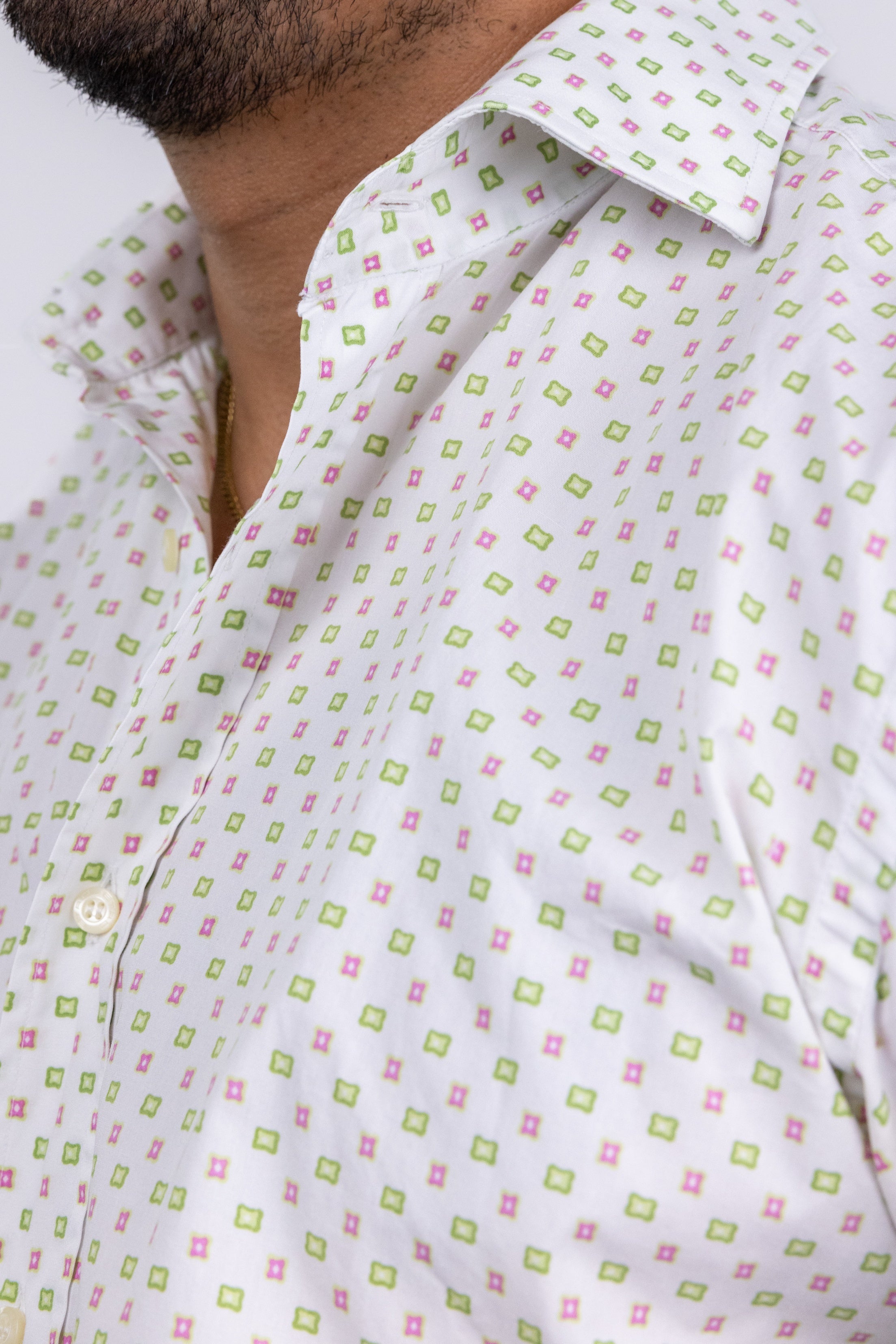 The RealReal,Etro, Etro White With Green And Pink Square Dot Print Button Up Shirt, , 