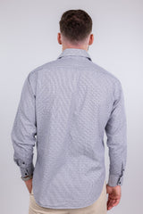 Neiman Marcus White & Mini Grey Striped Button Up Shirt With Circle Embroidered Details