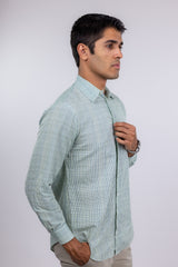 Giorgio Armani Green And Yellow Vivid Crosshatch Print Long Sleeve Button Up Shirt