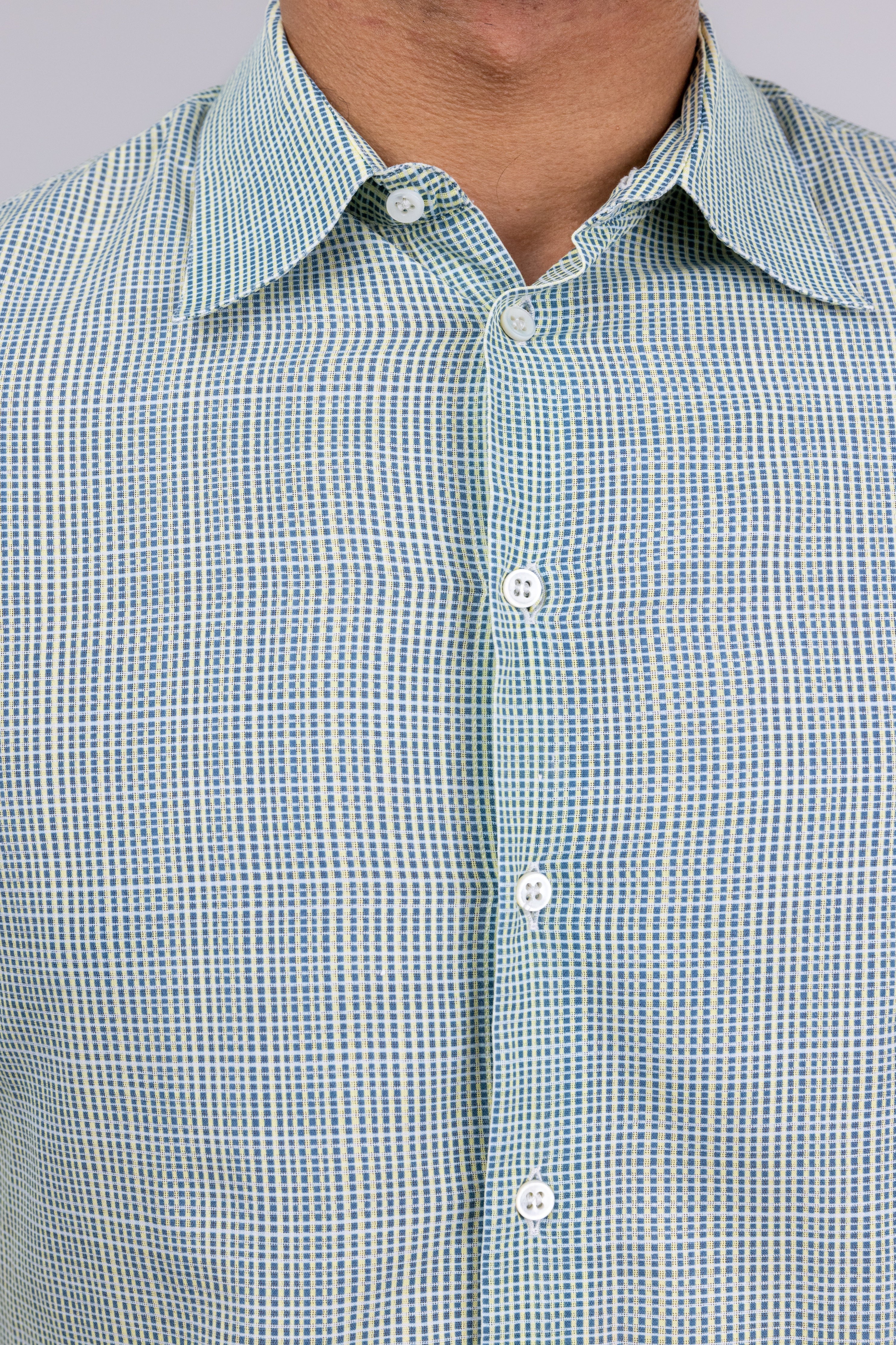 The RealReal,Giorgio Armani, Giorgio Armani Green And Yellow Vivid Crosshatch Print Long Sleeve Button Up Shirt, , 
