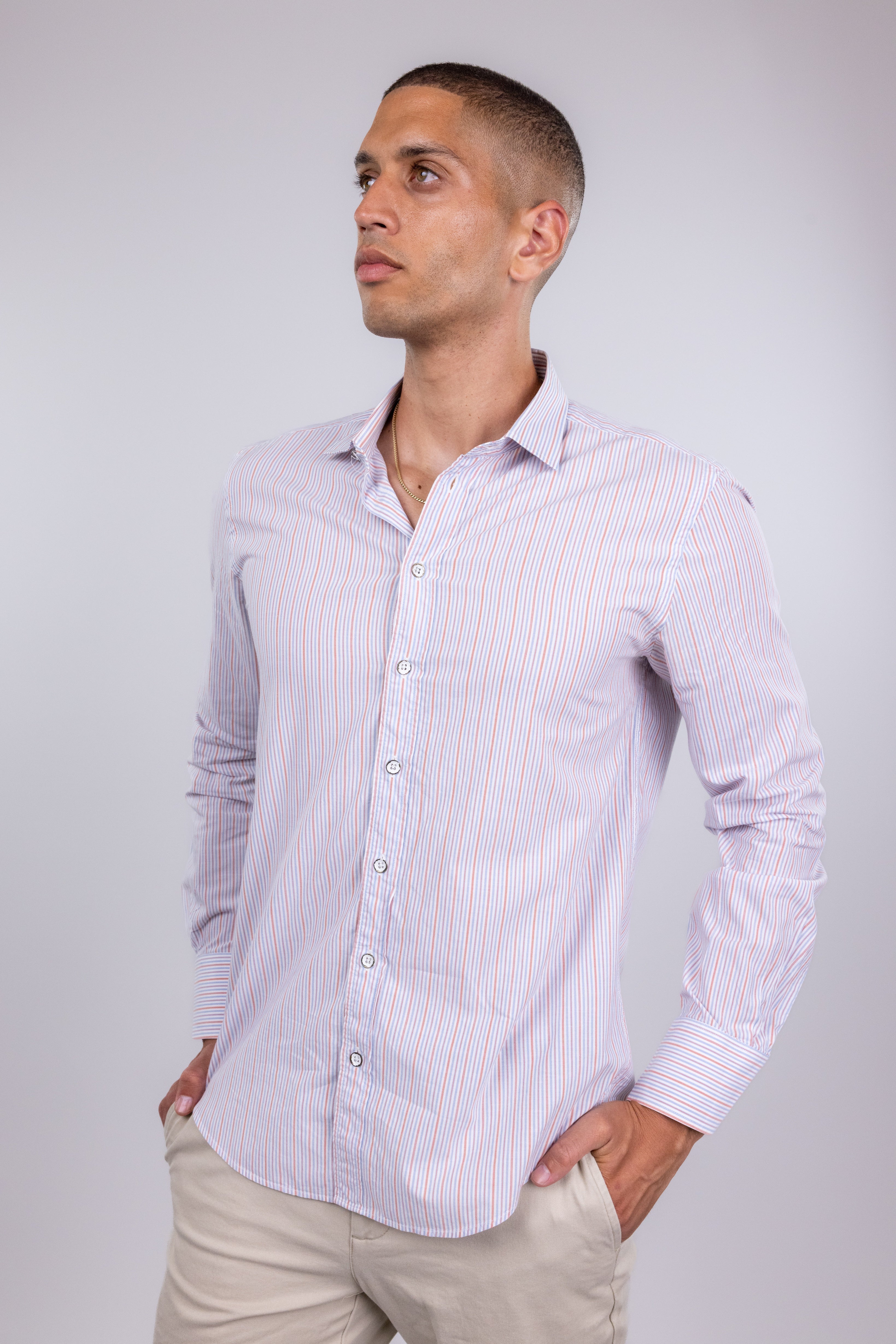 The RealReal,Rag & Bone, Rag & Bone Pink & Blue Micro Striped Button Up Shirt, Pink, Medium-42-TagM