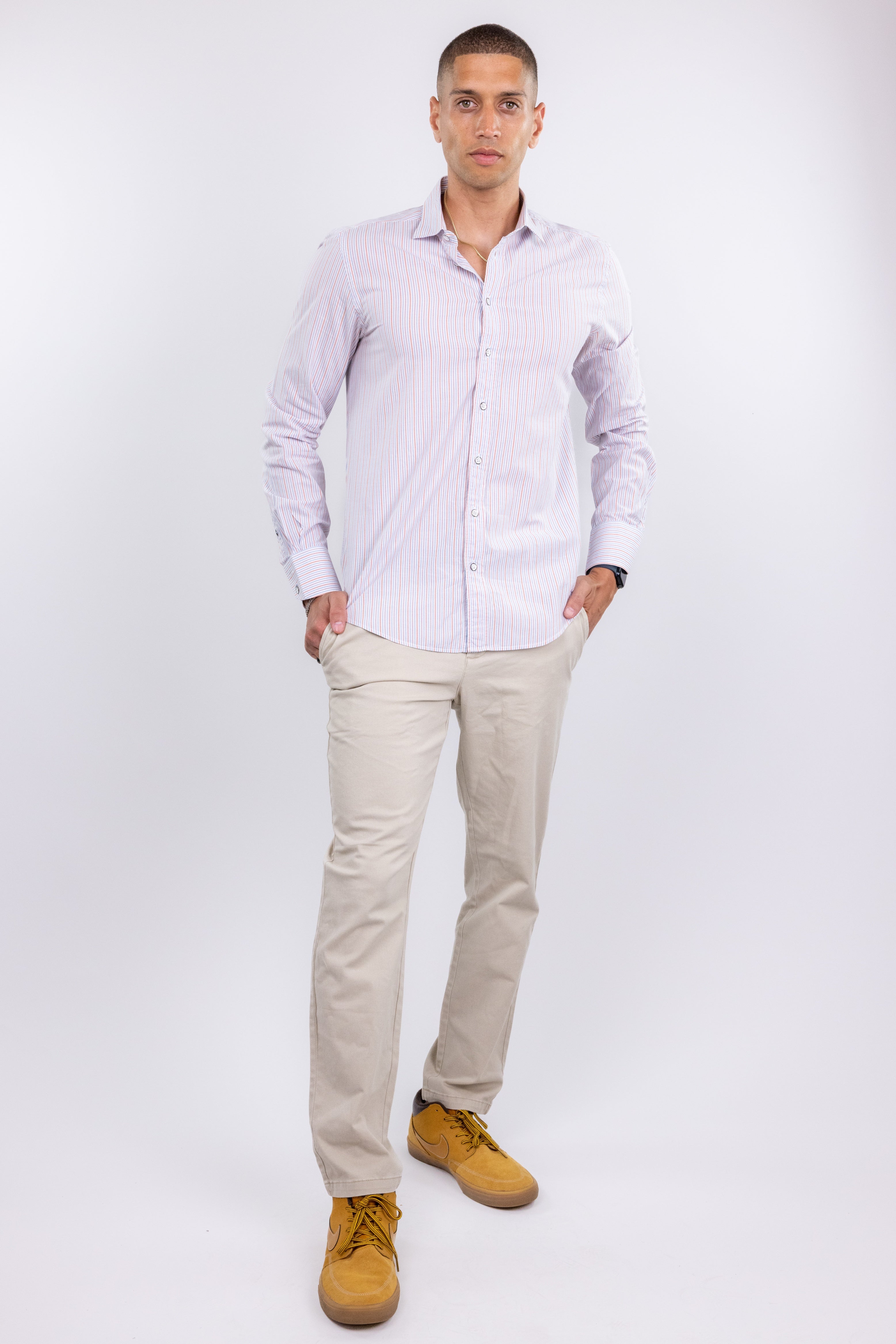 The RealReal,Rag & Bone, Rag & Bone Pink & Blue Micro Striped Button Up Shirt, Pink, Medium-42-TagM