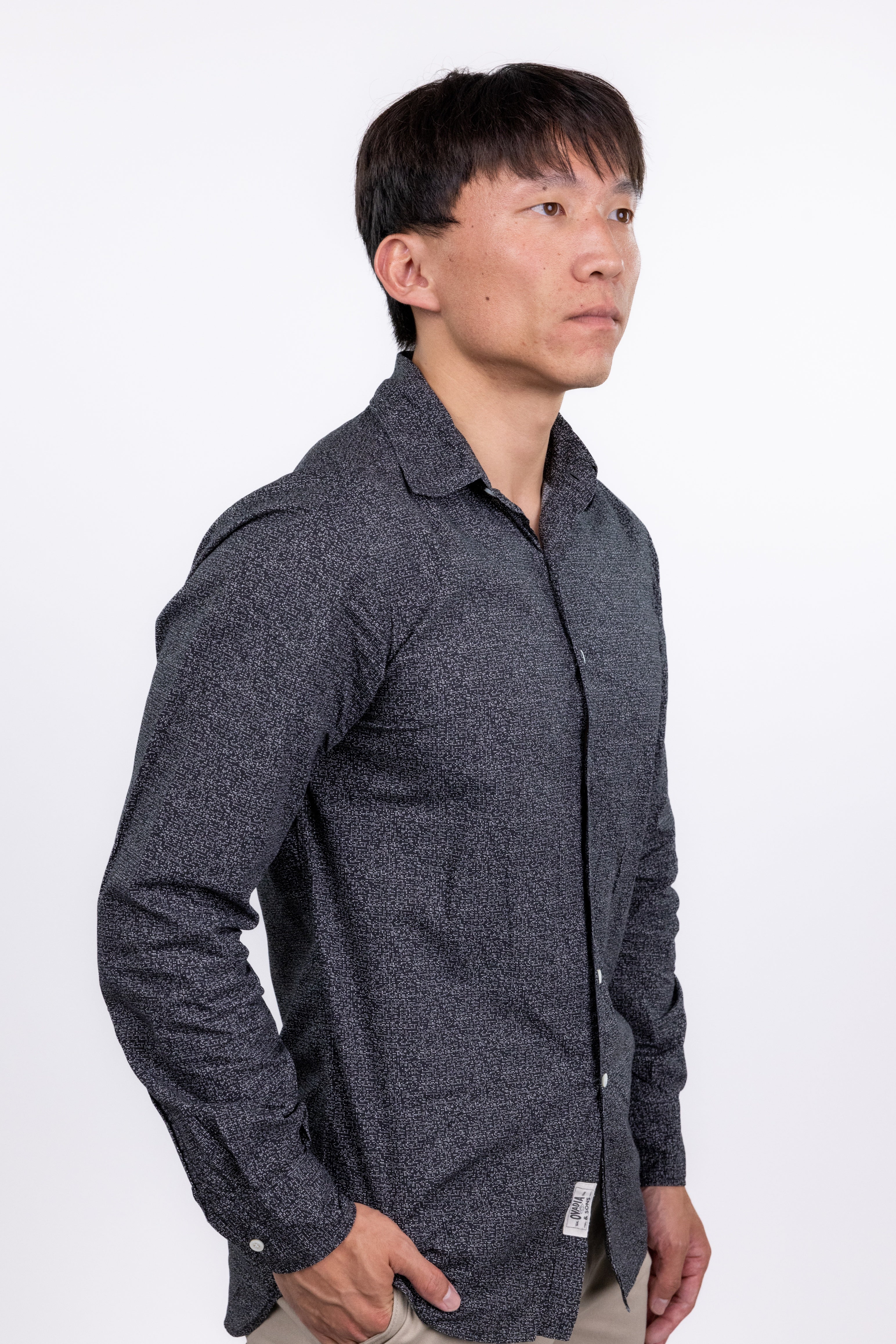The RealReal,Ovadia & Sons, Ovadia & Sons Black With White Abstract Print Long Sleeve Button Up, Blue, Small-39-TagS