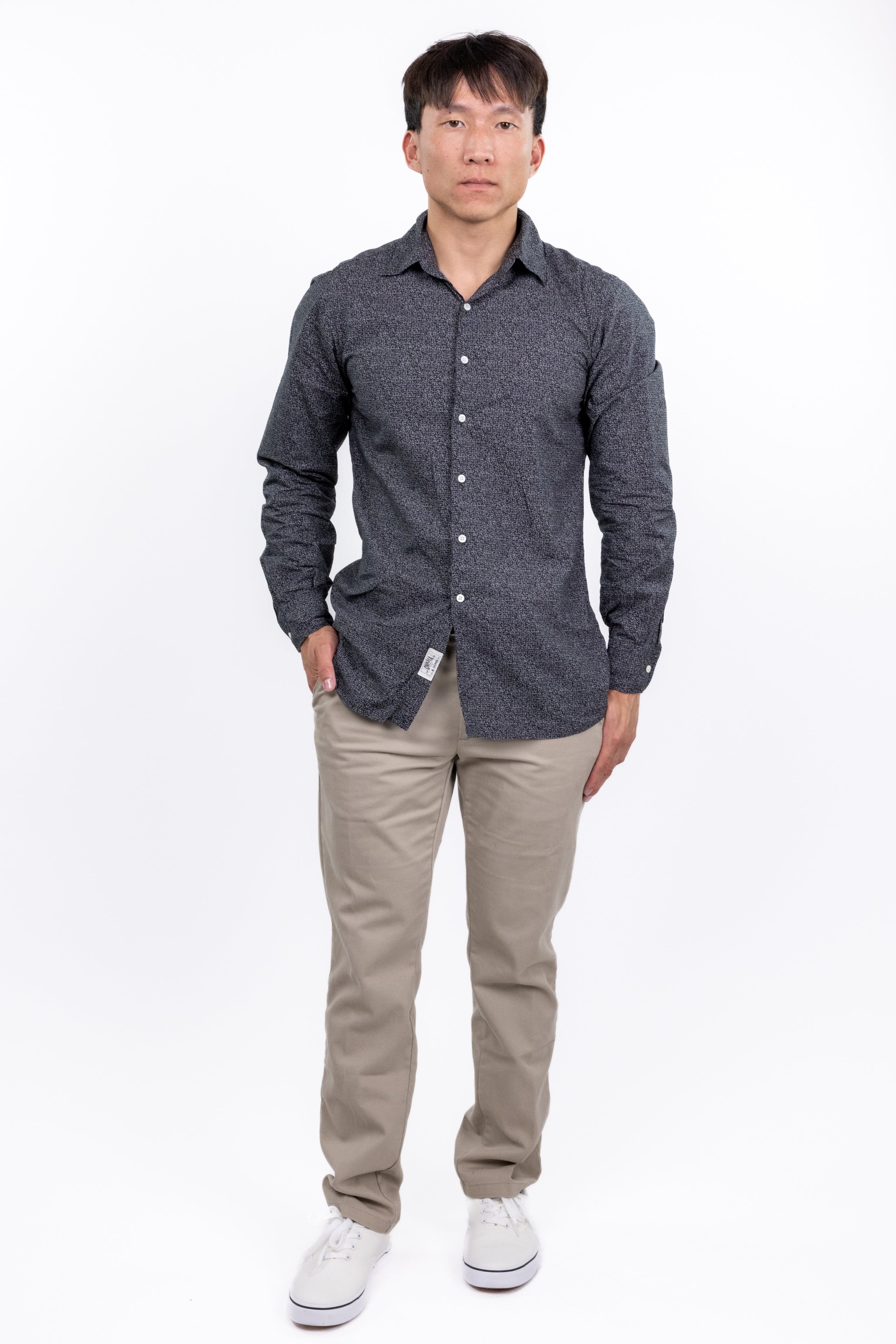 The RealReal,Ovadia & Sons, Ovadia & Sons Black With White Abstract Print Long Sleeve Button Up, Blue, Small-39-TagS