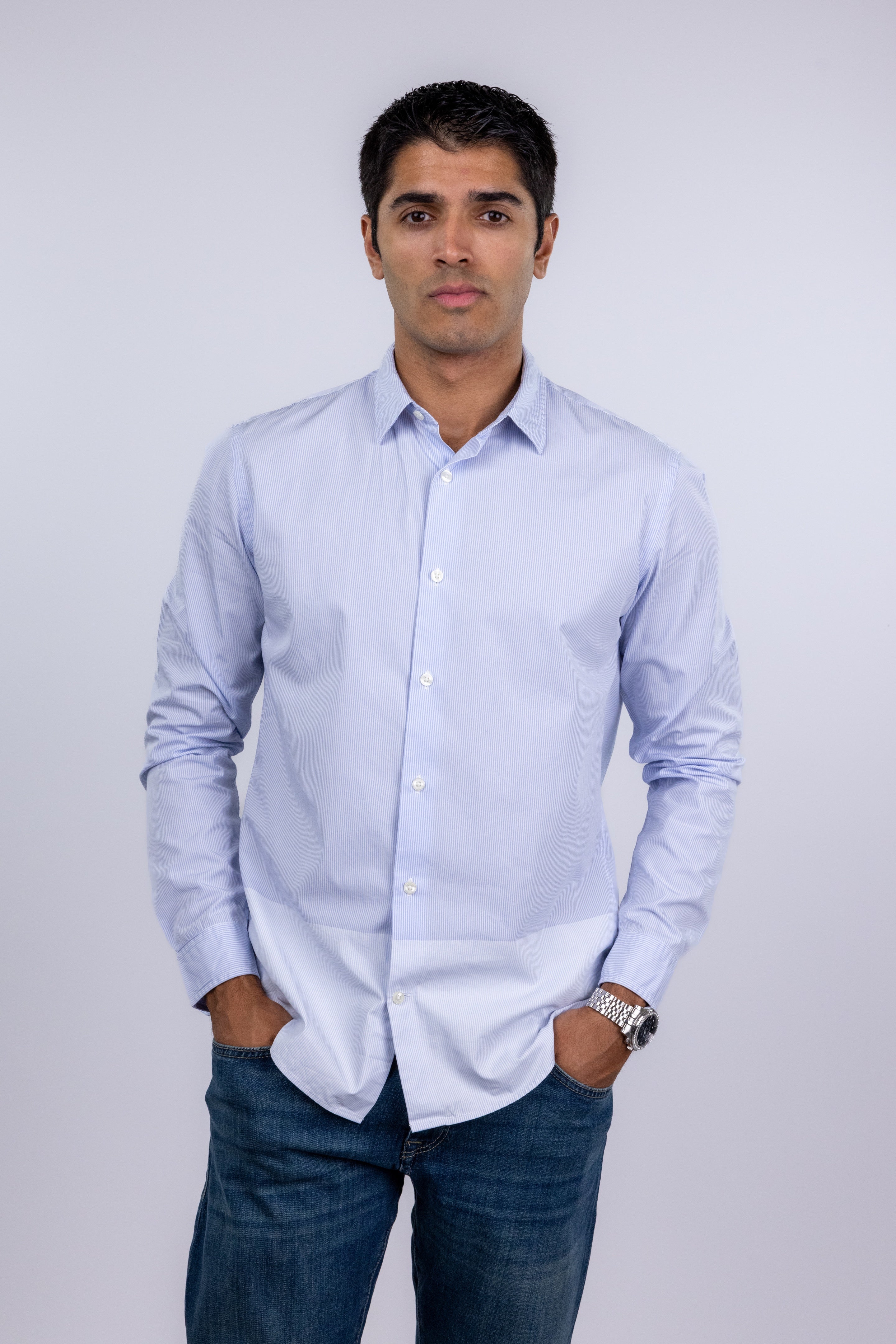 The RealReal,Vince, Vince Light Blue Micro Striped Colorblock Button Up Dress Shirt, Blue, Medium-43-TagM