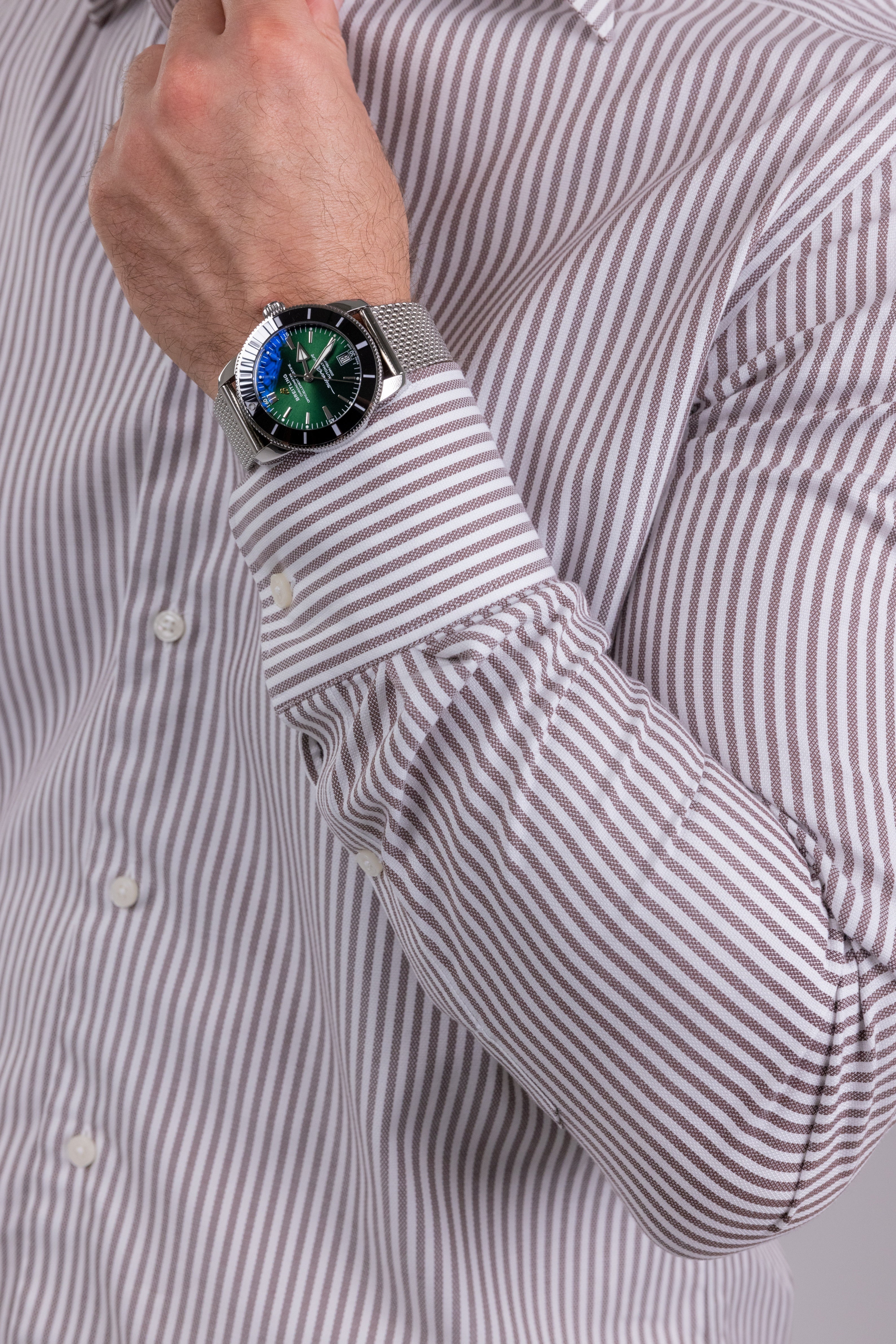 The RealReal,Suitsupply, Suitsupply Brown & White Striped Button Up Shirt, White, Medium-42-TagM