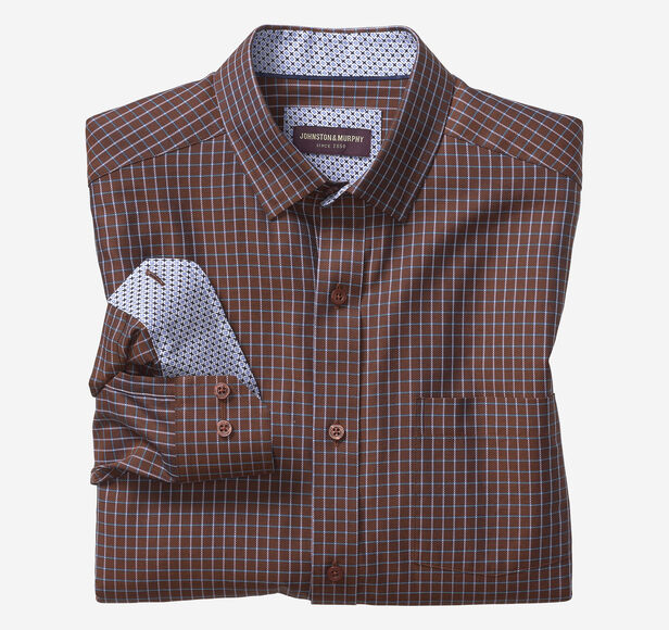 Wholesale,Johnston & Murphy, Johnston & Murphy Rust Plaid Woven Shirt, Red, Small-41-TagS
