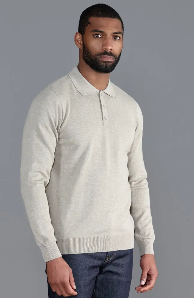 Faire,Paul James, Paul James Oatmeal Beige Knit Button Up Longsleeve Polo, Tan, Large-45-TagL