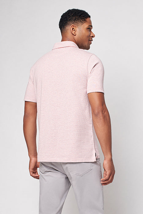Otrium,Faherty, Faherty Pink Stripe Knit Short Sleeve Movement Polo, Pink, Extra Large-49-TagXXL