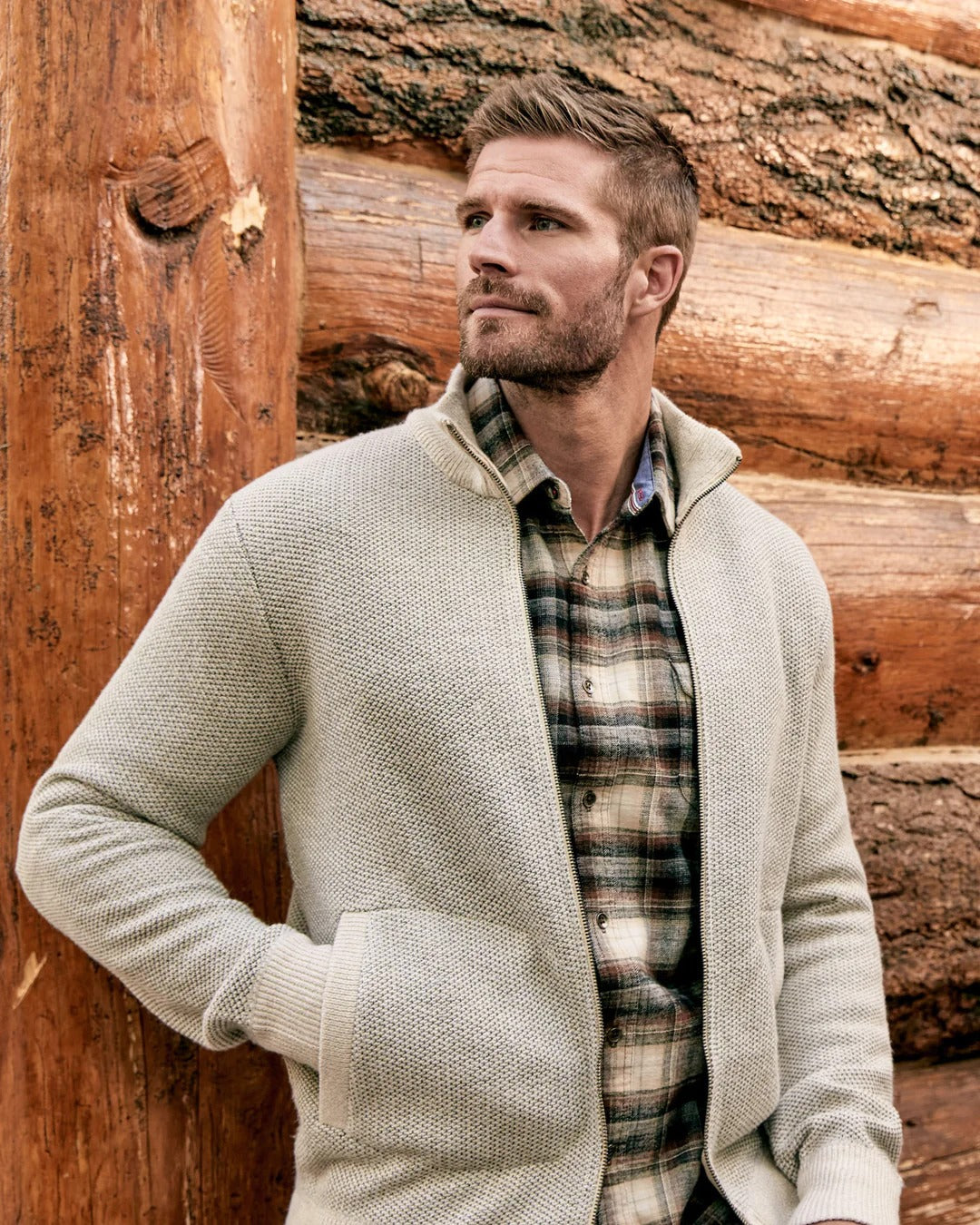 Wholesale,Flag & Anthem, Flag & Anthem Heather Oatmeal/Grey Full-Zip Fleece Lined Sweater, Tan, Large-48-TagL
