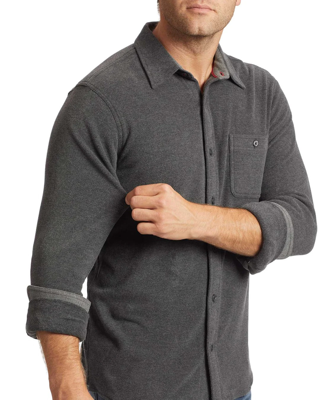 Wholesale,Flag & Anthem, Flag & Anthem Charcoal Knit Performance Flannel Shirt, Grey, Medium-42-TagM