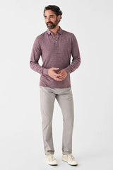 Faherty Burgundy Stripe Long Sleeve Movement Polo