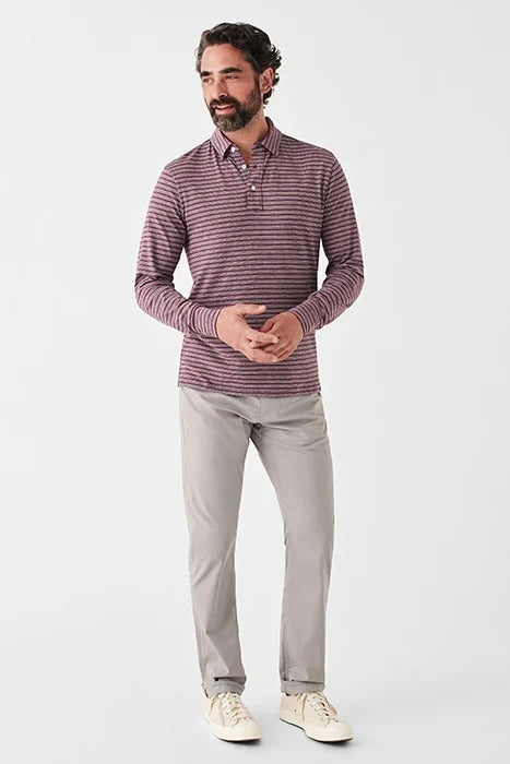 Faherty Burgundy Stripe Long Sleeve Movement Polo