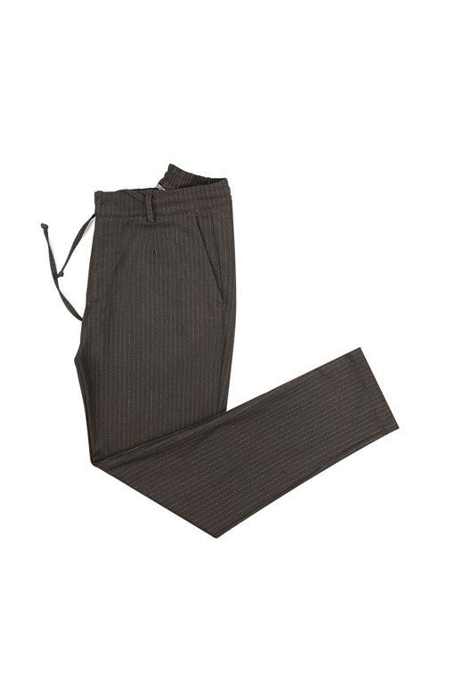 Jakamen Brown Pinstripe Drawstring Flannel Pant