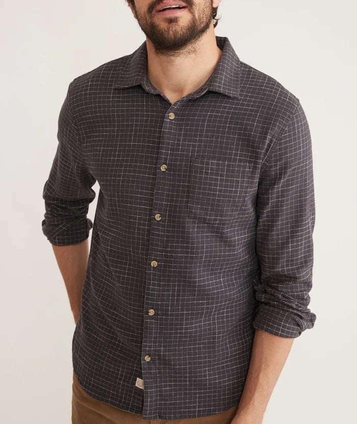 Wholesale,Marine Layer, Marine Layer Black Washed Windowpane Stretch Selvage Long Sleeve Shirt, Black, Extra Large-48-TagXL
