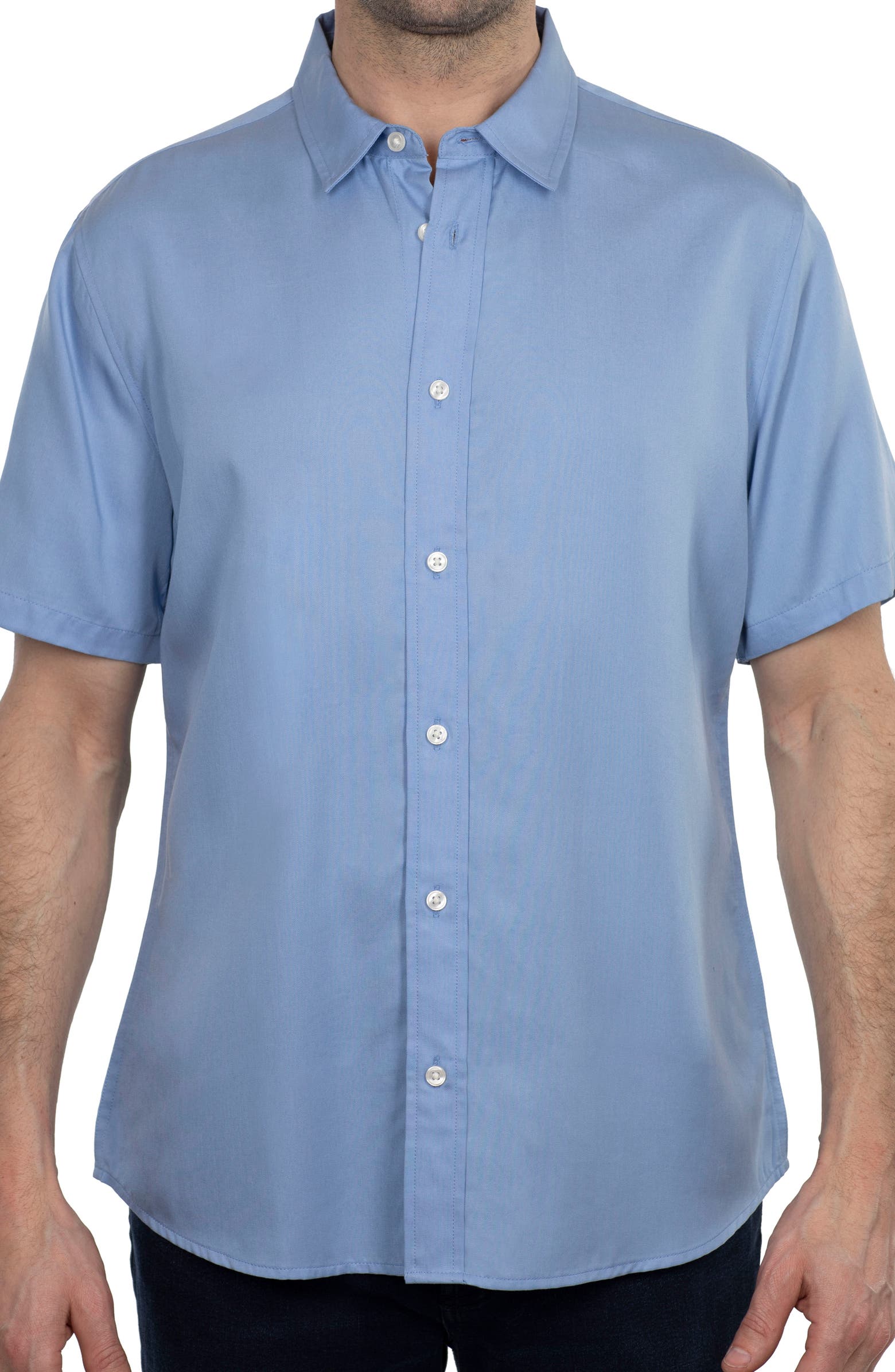 Nordstorm Rack,Slate & Stone, Slate & Stone Blue Rayon Short Sleeve Button Up Shirt, Blue, Small-41-TagS